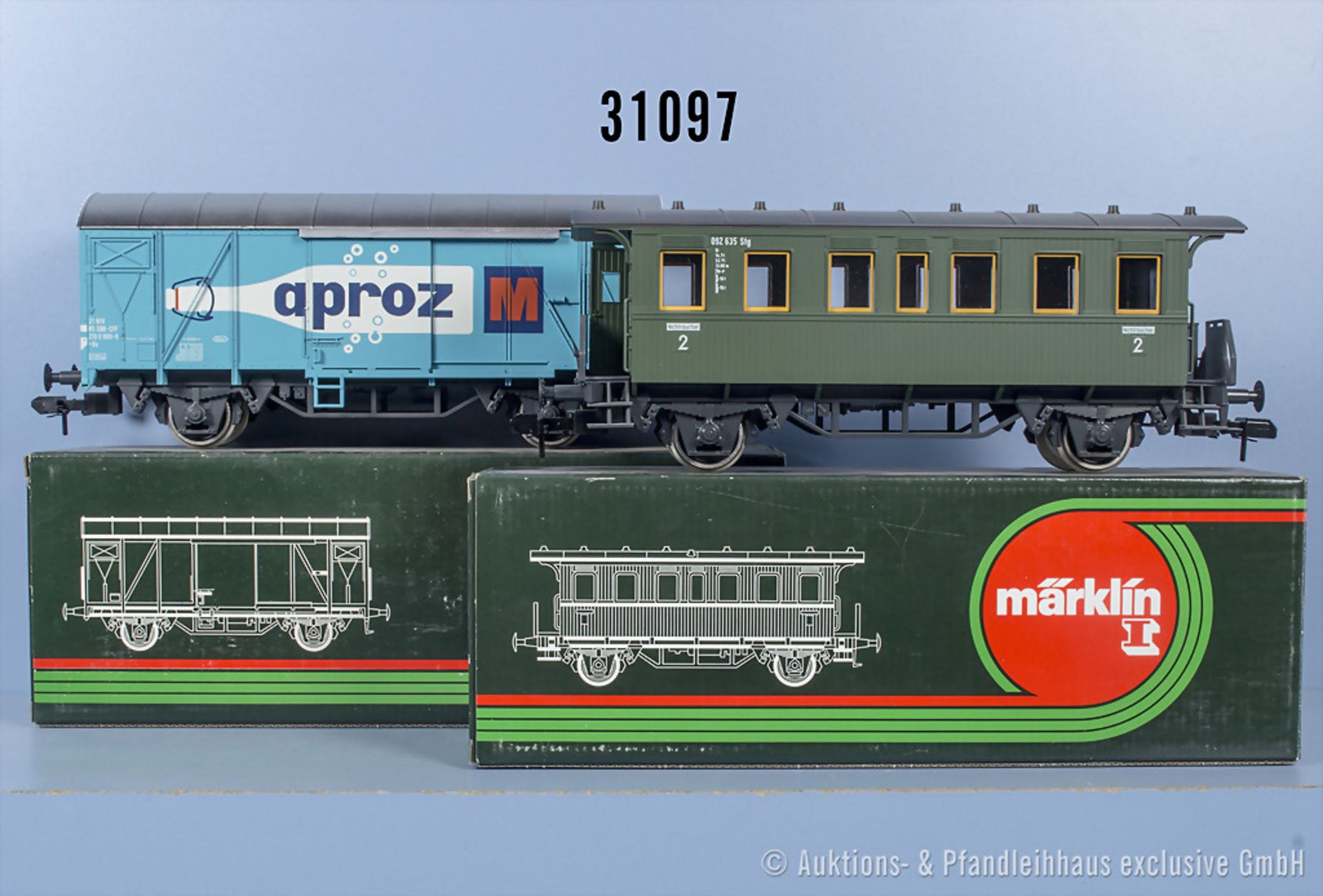2 Märklin Profi 1 Wagen, 5821 Lokalbahn Personenwagen und 5834 Gedeckter Güterwagen, ...