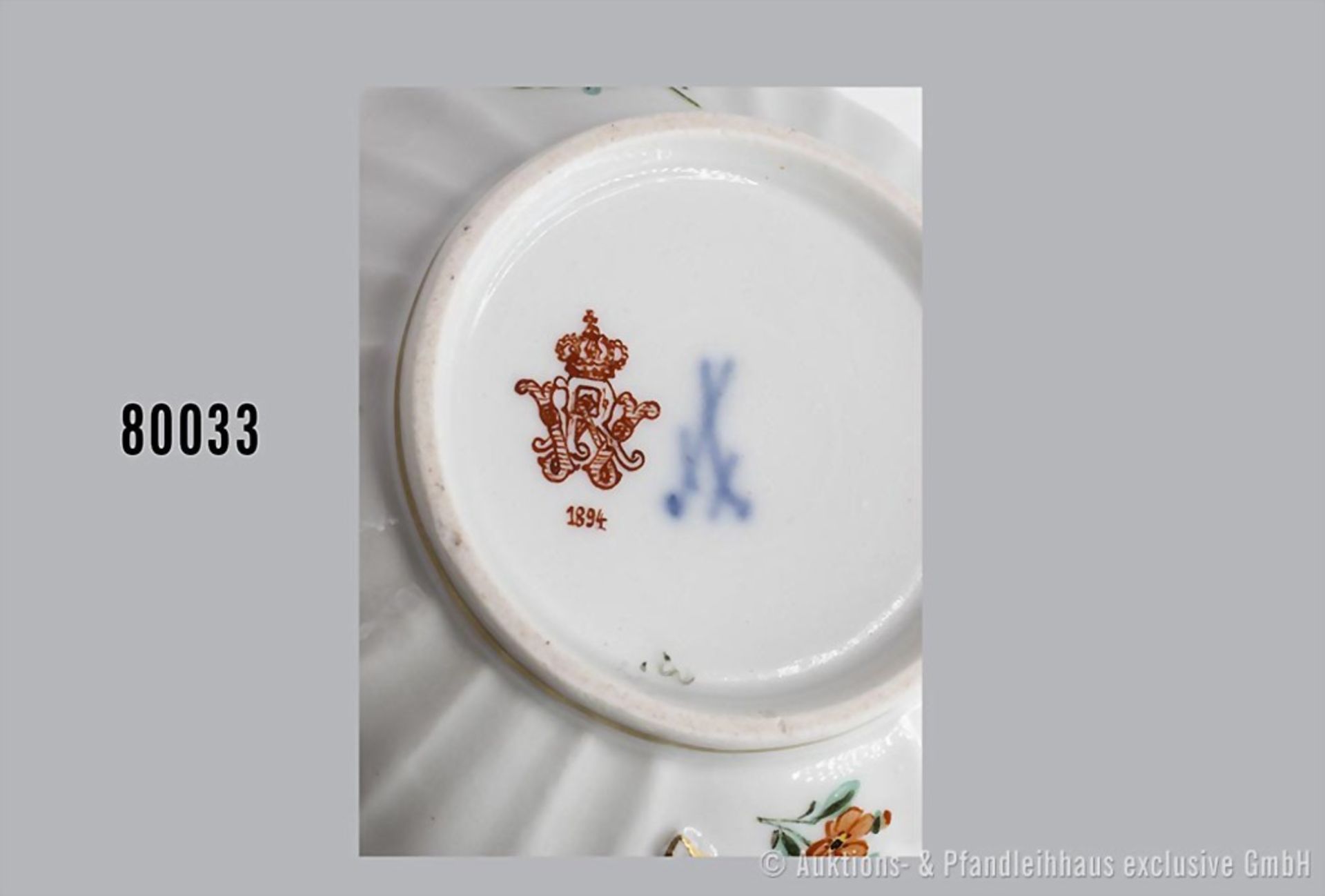 Porzellan-Kaffeetasse mit Unterteller, Meissen, aus dem Service für Kaiser Wilhelm II. ... - Bild 4 aus 4