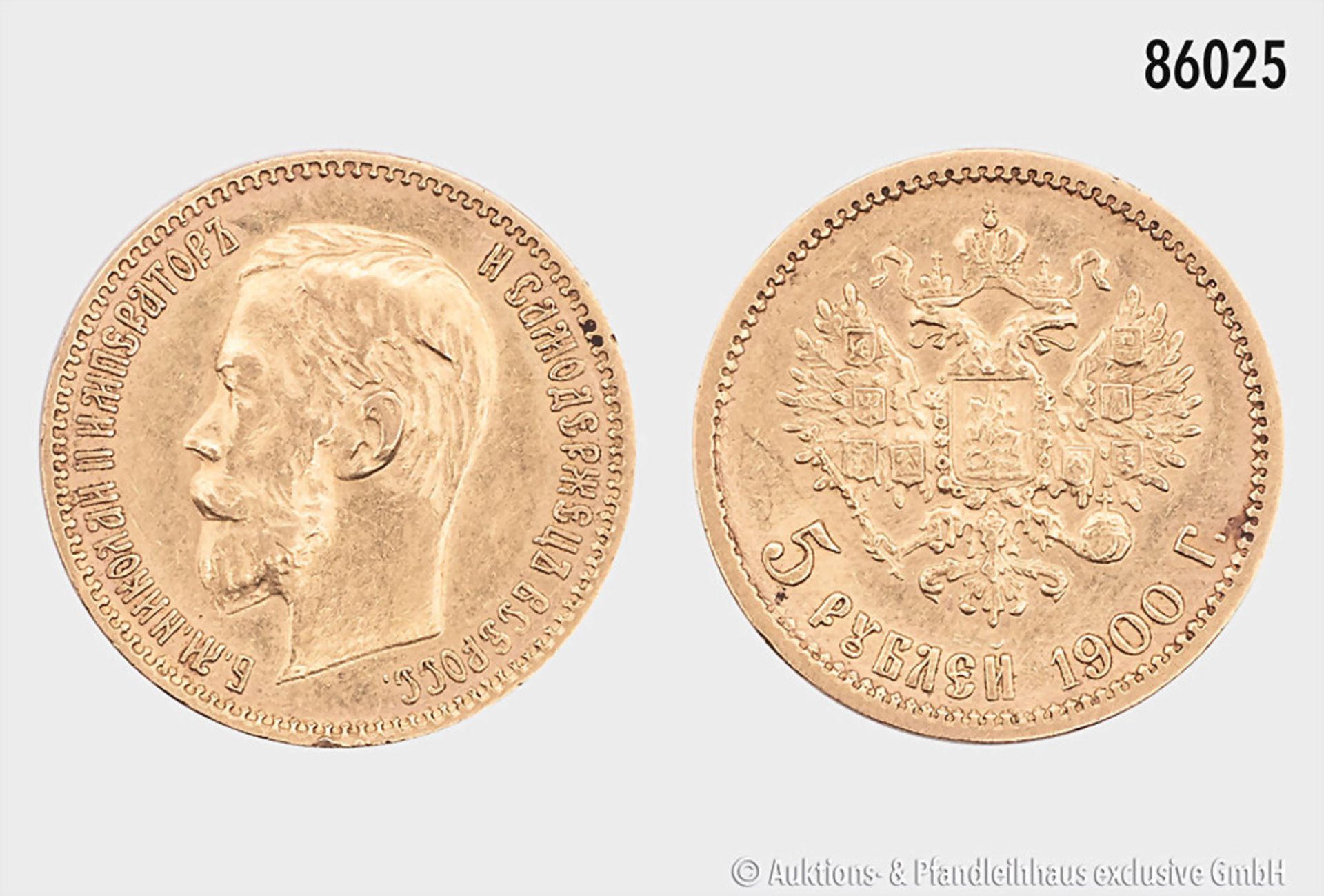 Russland, Nikolaus II. (1894-1917), 5 Rubel 1900, 900er Gold, 4,29 g, 18,5 mm, KM Y62 ...