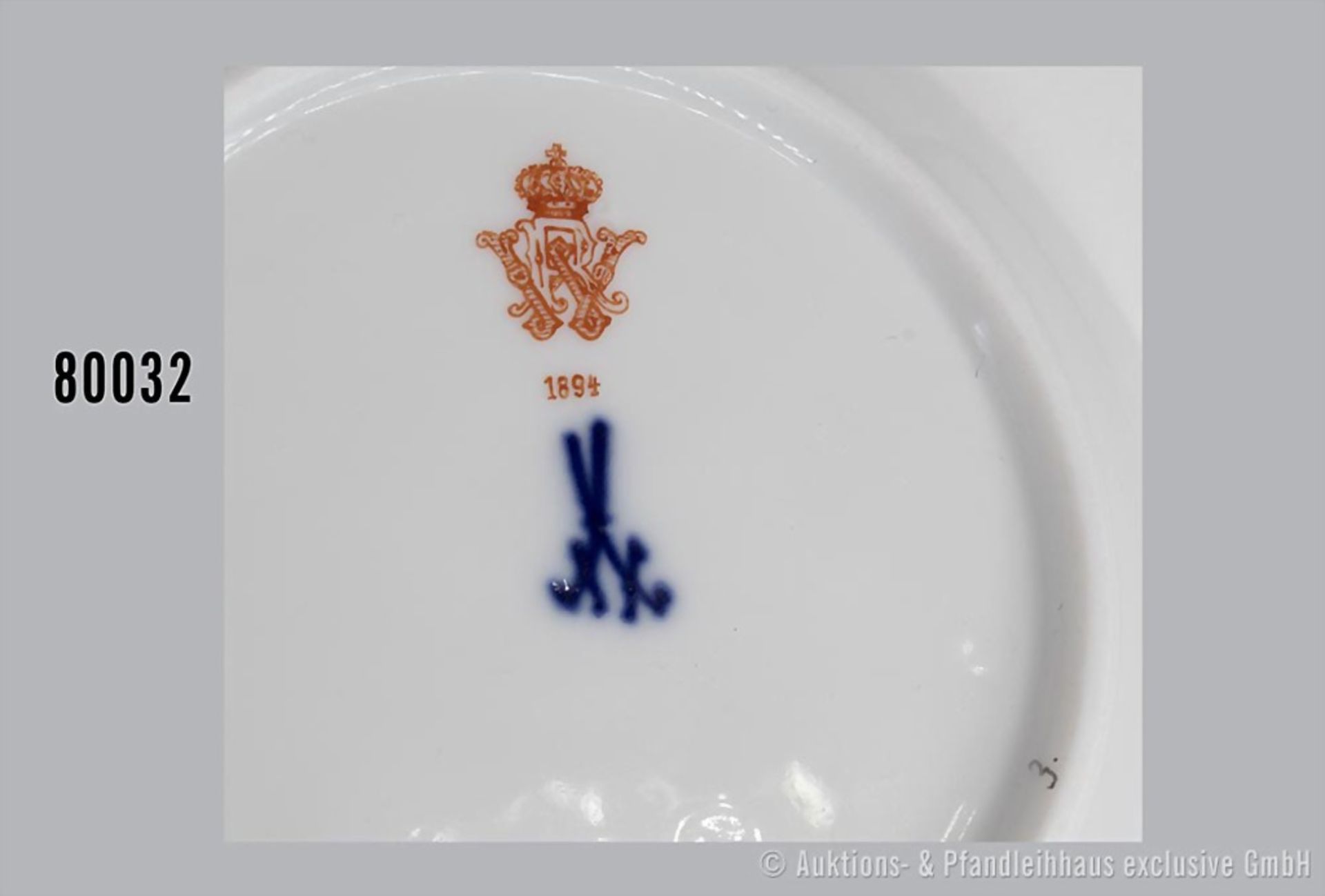 Porzellan-Kaffeetasse mit Unterteller, Meissen, aus dem Service für Kaiser Wilhelm II. ... - Bild 4 aus 4