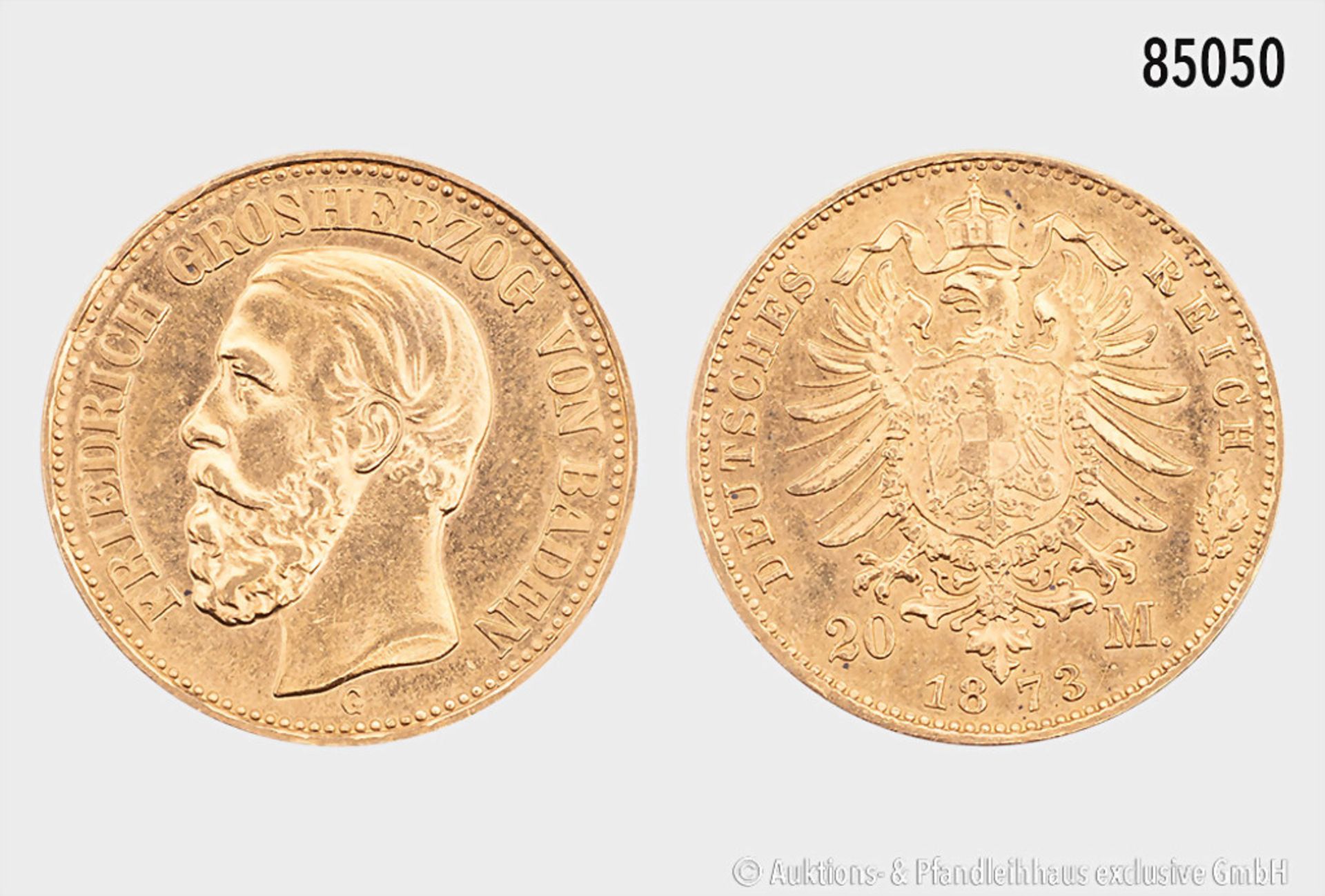 Baden, 20 Mark 1873 G, 900er Gold, 7,96 g, 22,5 mm, J. 184, winziger Randfehler, ...