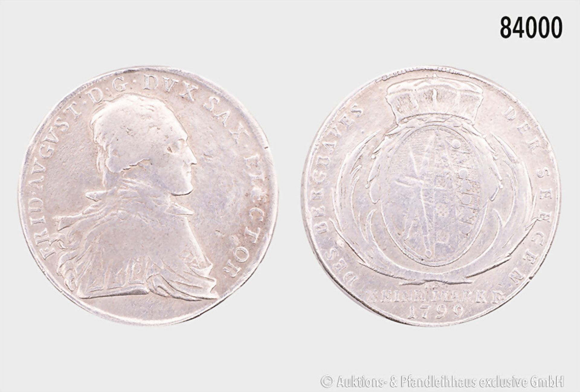 Sachsen, Friedrich August III. (1763-1806), Ausbeutetaler 1799, 27,5 g, 41 mm, Schön ...