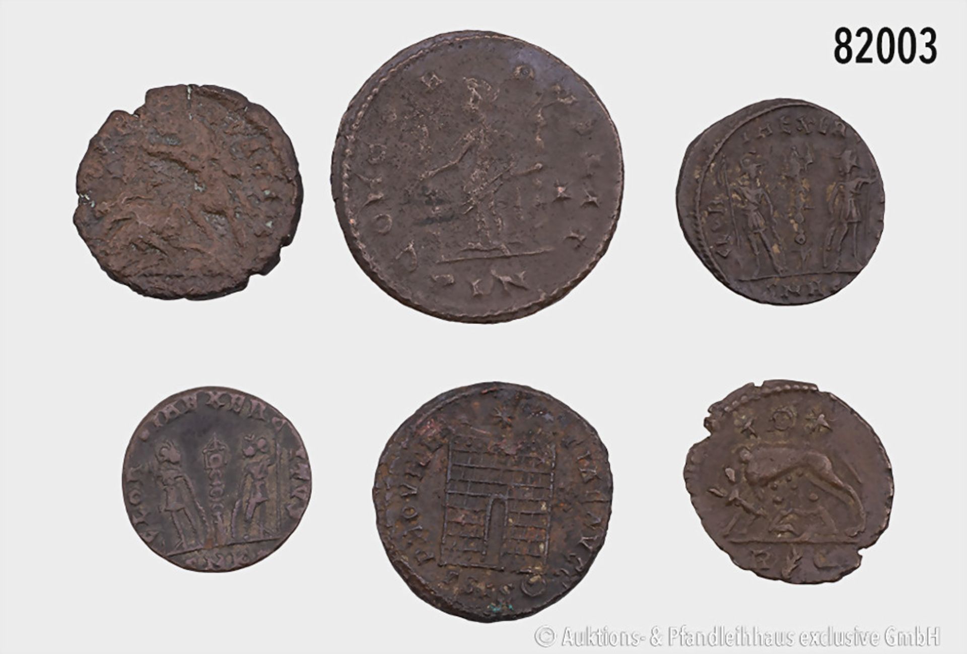Konv. 6 spätrömische Bronzemünzen, u. a. Constantin I. und Urbs Roma, gemischter ... - Bild 2 aus 2