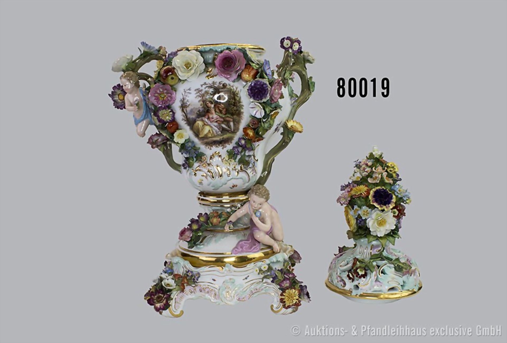 Meissen große Porzellan Potpourri Vase, 3-teilig, ca. 2. Hälfte 19. Jh., Entwurf von J. ... - Bild 2 aus 5