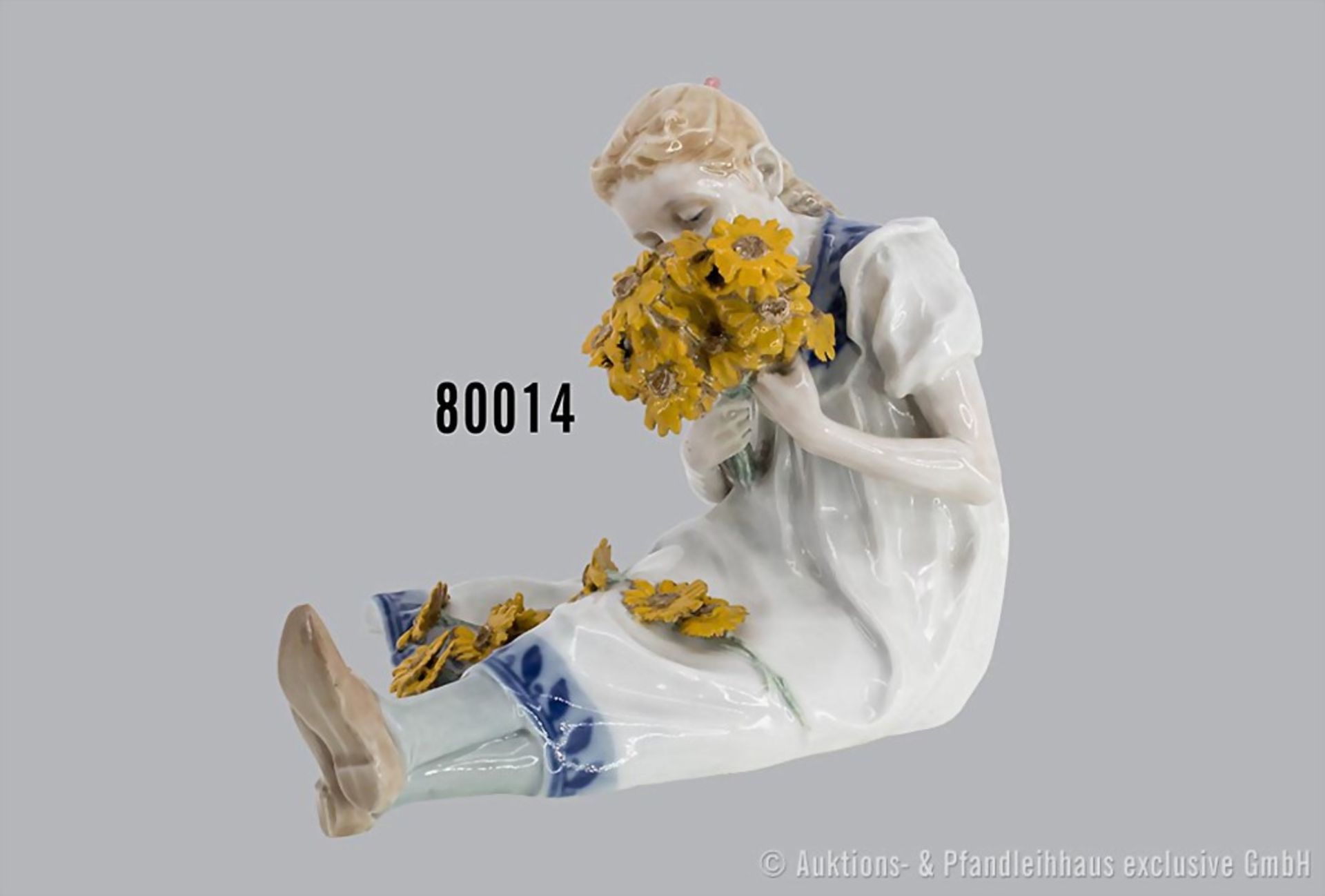 Porzellan Hentschel Kind, "sitzendes Kind mit Blumenstrauß", Meissen, 1. Wahl, ...