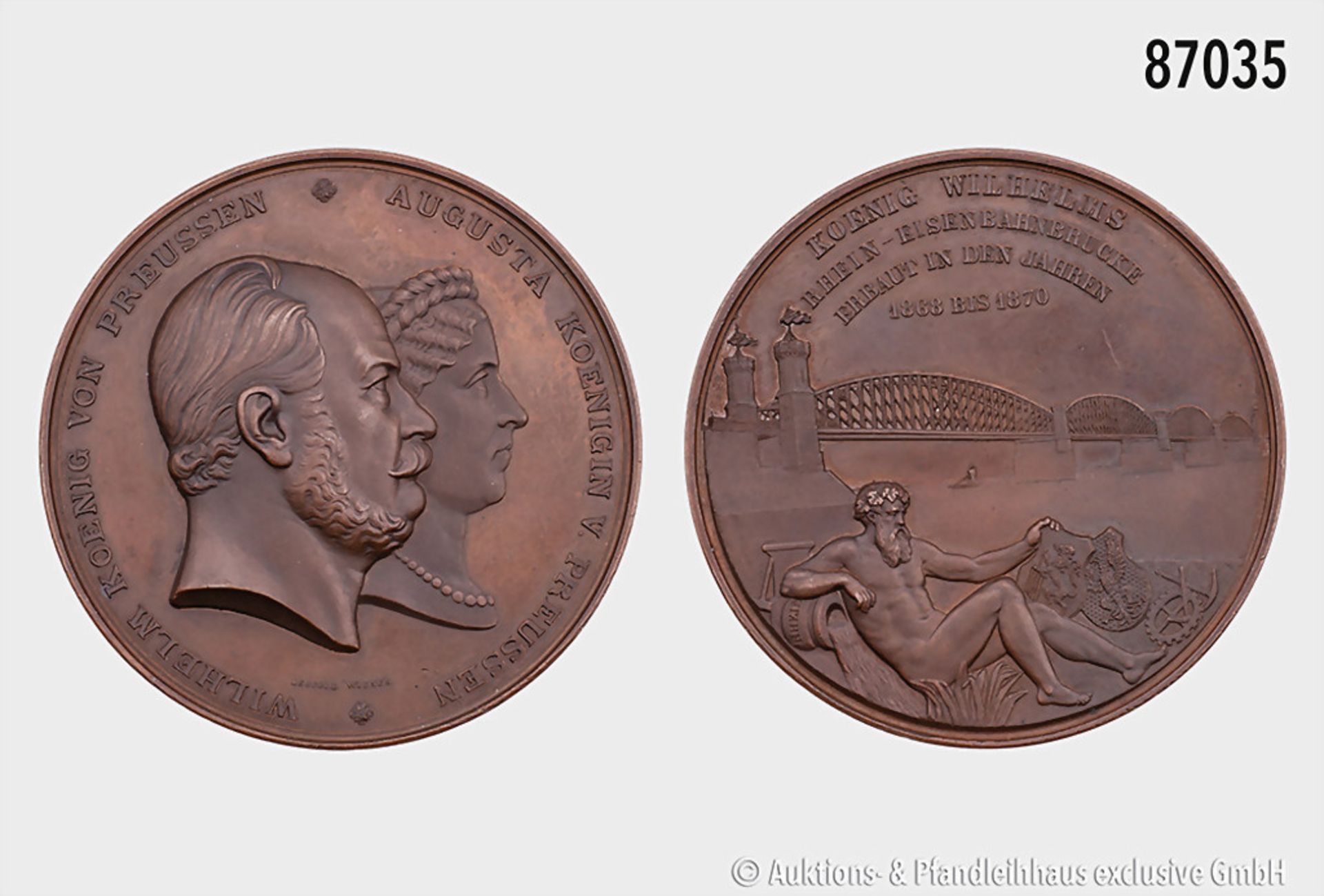 Preußen, Wilhelm I. (1861-1888), große Bronzemedaille 1870, von L. Wiener, auf die ...