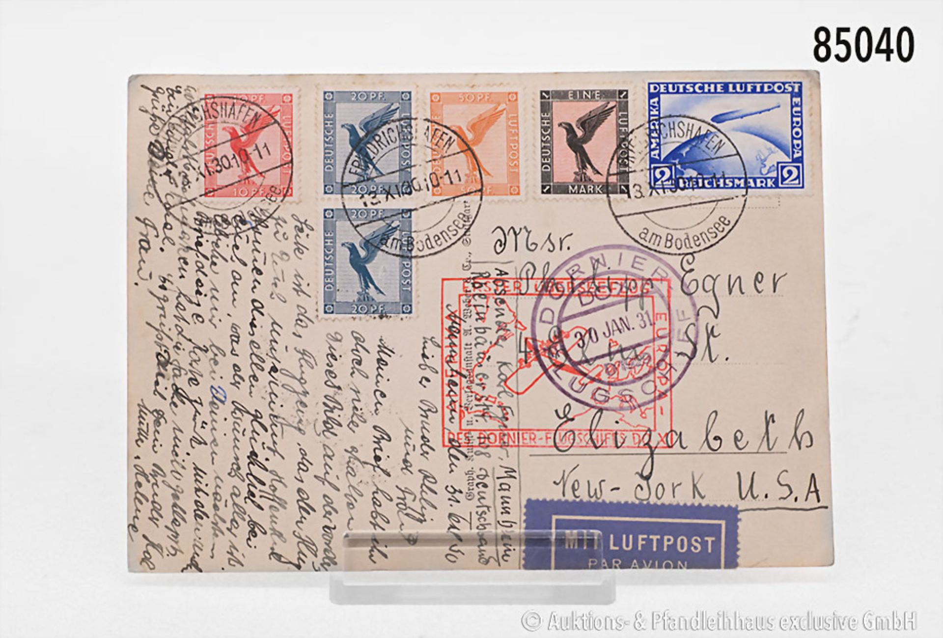 Postkarte Deutsches Reich, Dornier Flugschiff Do X, vom Bodensee nach New York, ... - Bild 2 aus 2