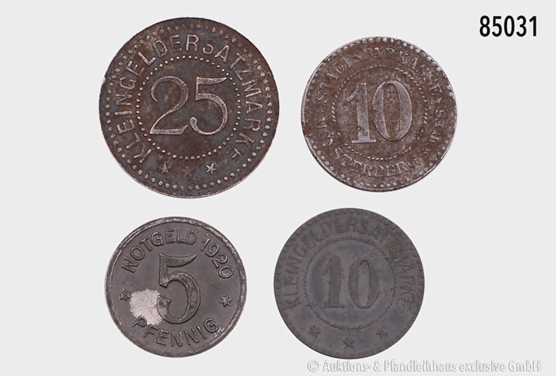Konv. Notgeld, bestehend aus Löwenberg/Schl., 5 Pfennig 1920, 10 Pfennig Münsterberg ...