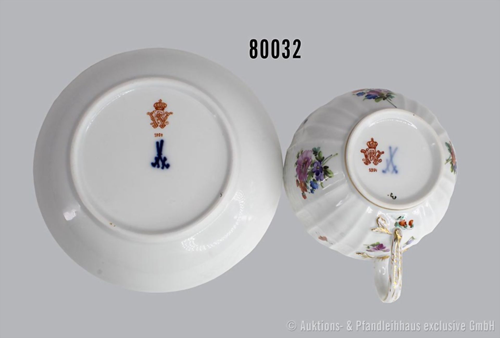 Porzellan-Kaffeetasse mit Unterteller, Meissen, aus dem Service für Kaiser Wilhelm II. ... - Bild 2 aus 4