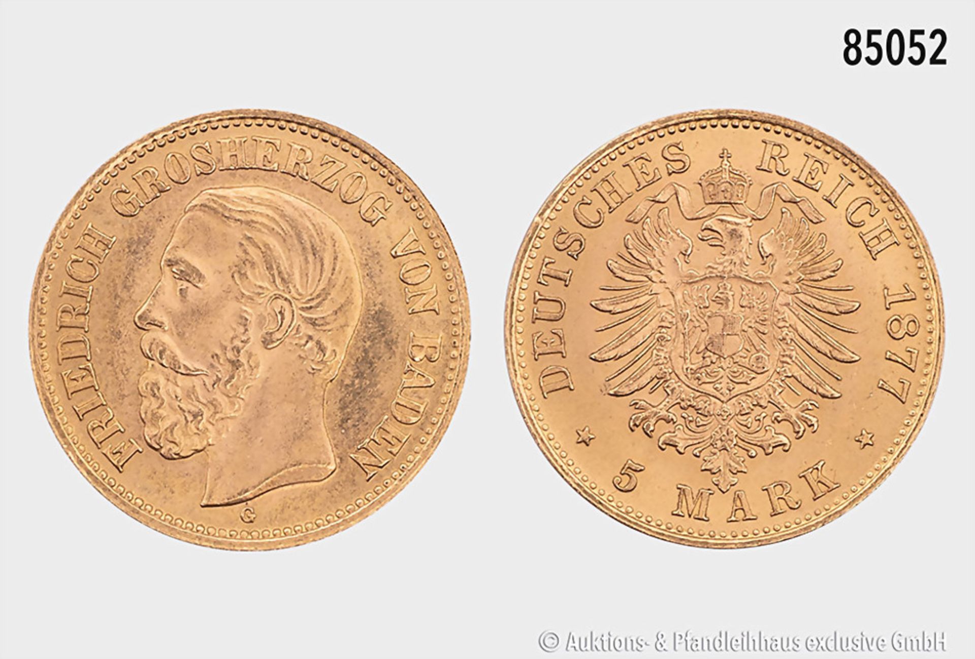 Baden, 5 Mark 1877, 900er Gold, 2,00 g, 17 mm, vermutlich spätere ...