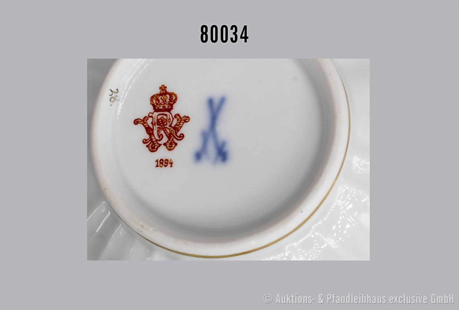 Porzellan-Kaffeetasse mit Unterteller, Meissen, aus dem Service für Kaiser Wilhelm II. ... - Bild 4 aus 4