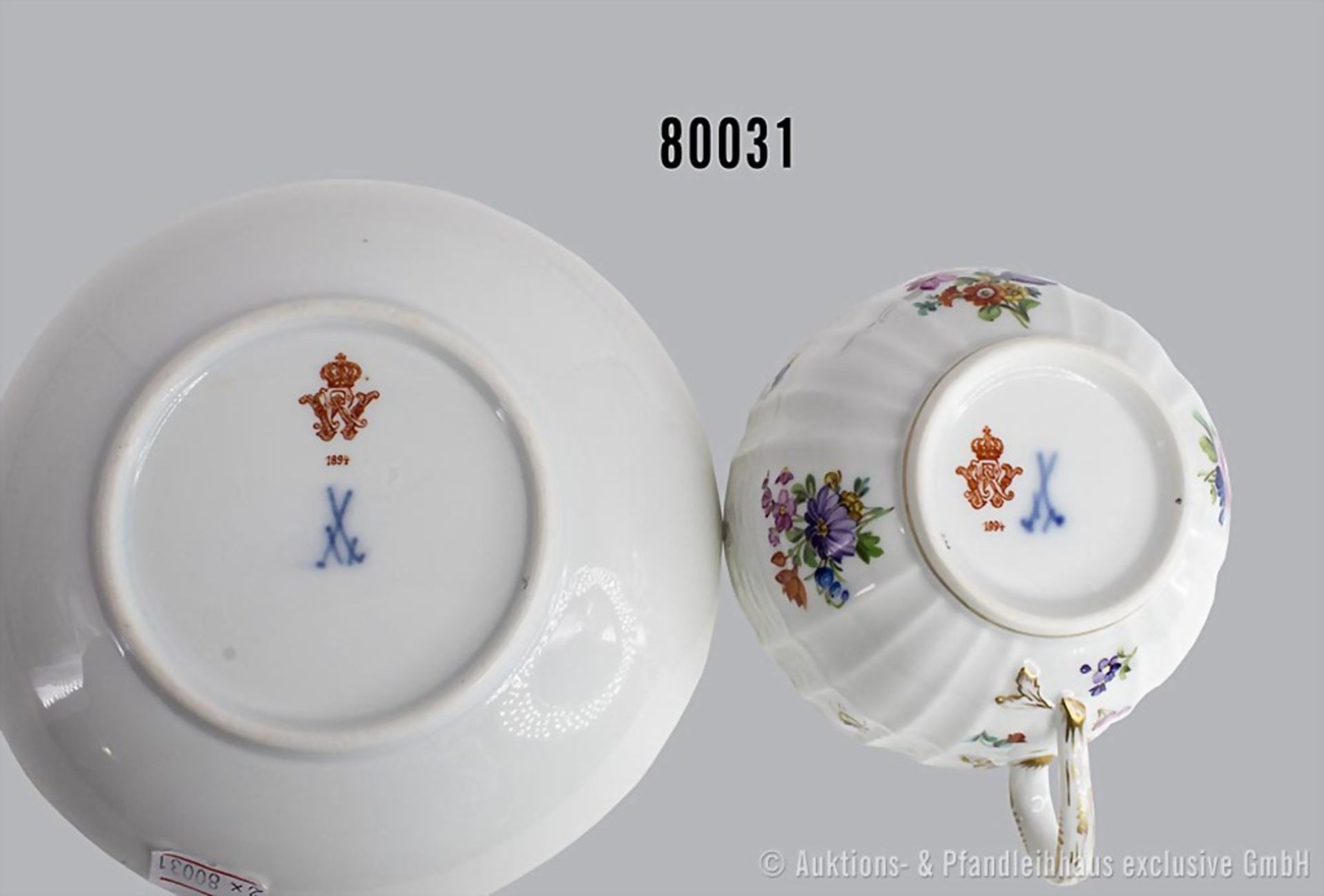 Porzellan-Kaffeetasse mit Unterteller, Meissen, aus dem Service für Kaiser Wilhelm II. ... - Bild 2 aus 4