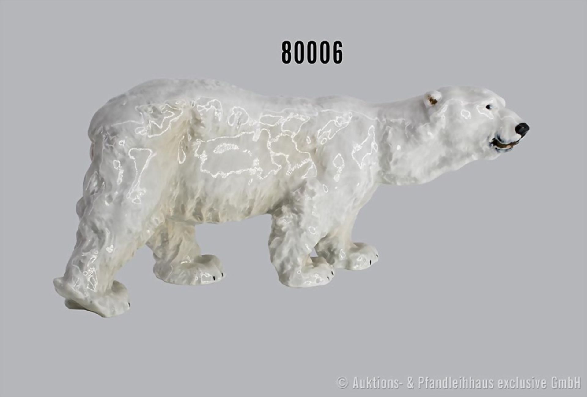 Porzellan Eisbär, Meissen, 1. Wahl, Modell-Nr. T 182, Nr. 1130, H ca. 10 cm, L ca. 21 ...