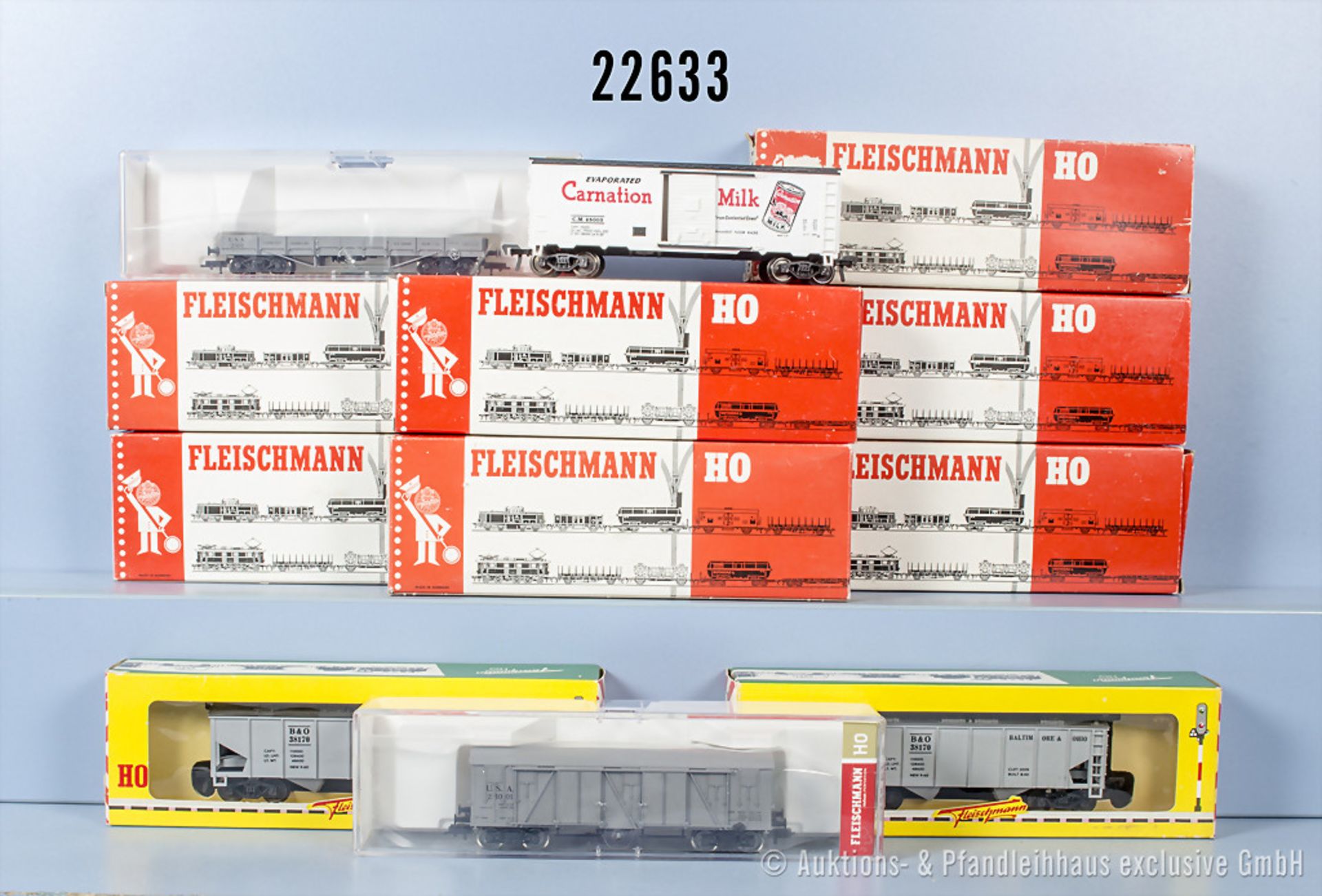 11 Fleischmann H0 Güterwagen, dabei 7 Boxcars, 2 Hoppercars, 1 gedeckter Güterwagen, 1 ...