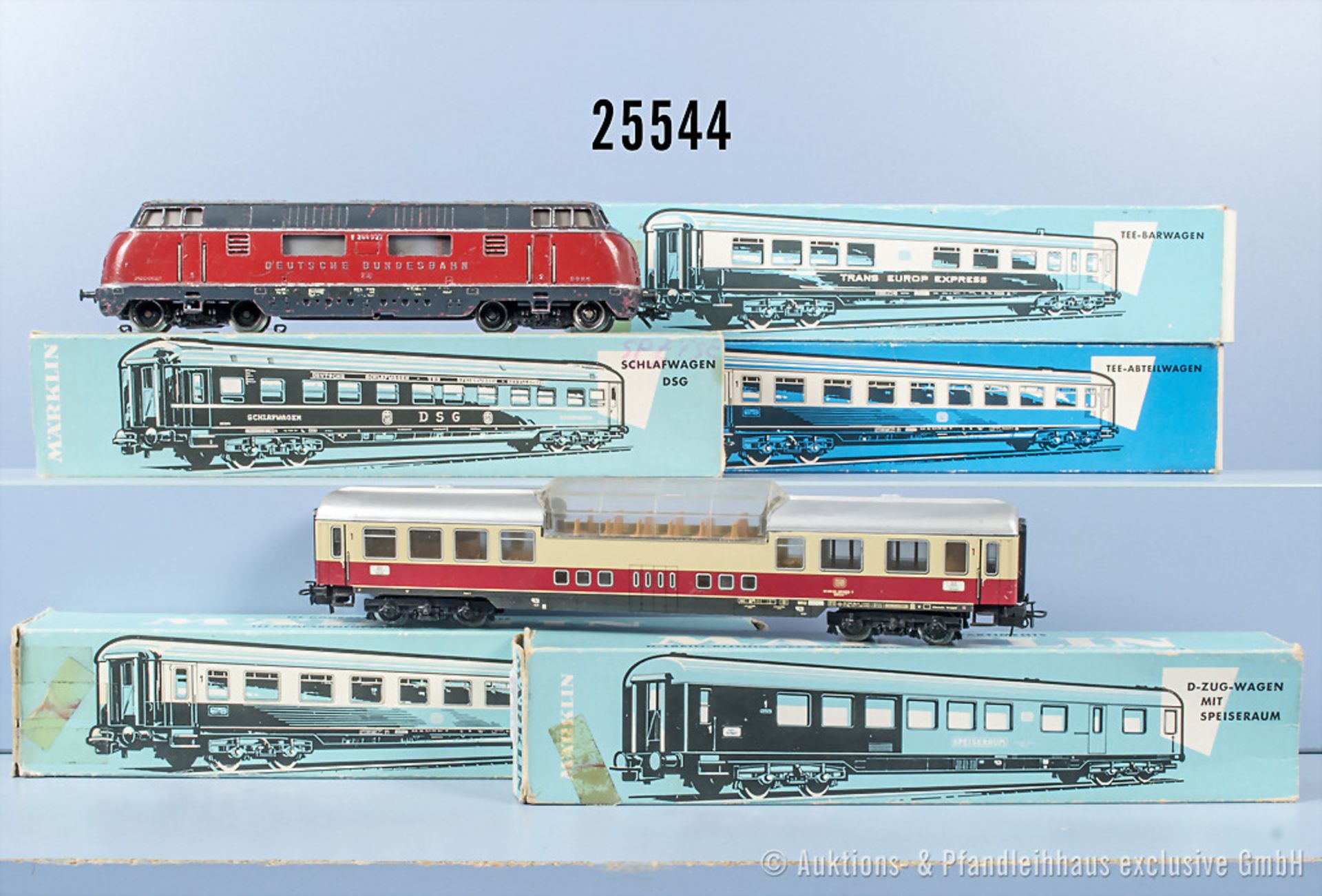 Märklin H0 D-Zug, dabei 3021 Diesellok der DB, BN V 200 027, 4064, 4078, 4085, 4088, 1 ...