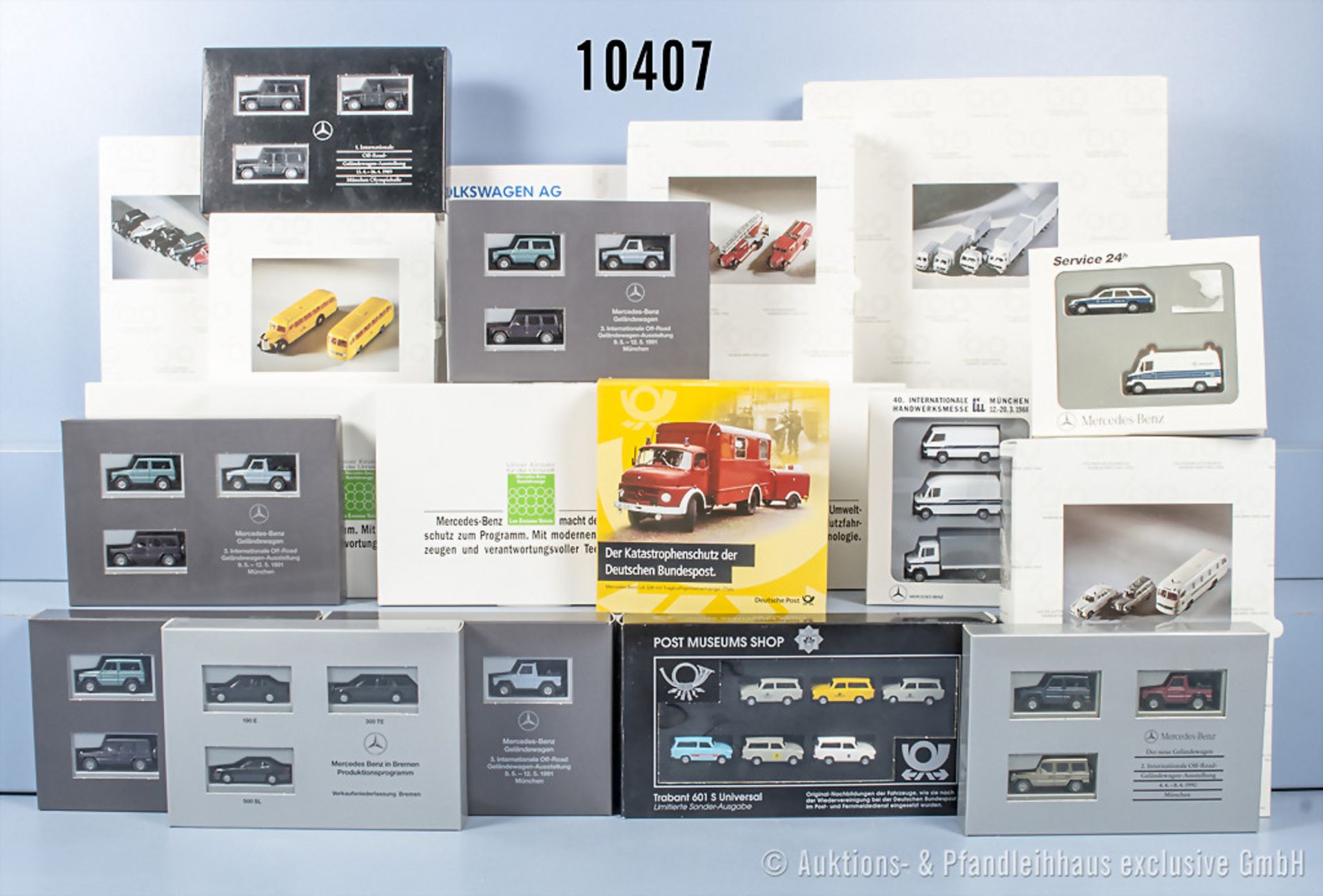 21 H0 Setpackungen, '50 Millionen Volkswagen', 'Post-Museums-Shop Trabi-Set 94' u.a., ...