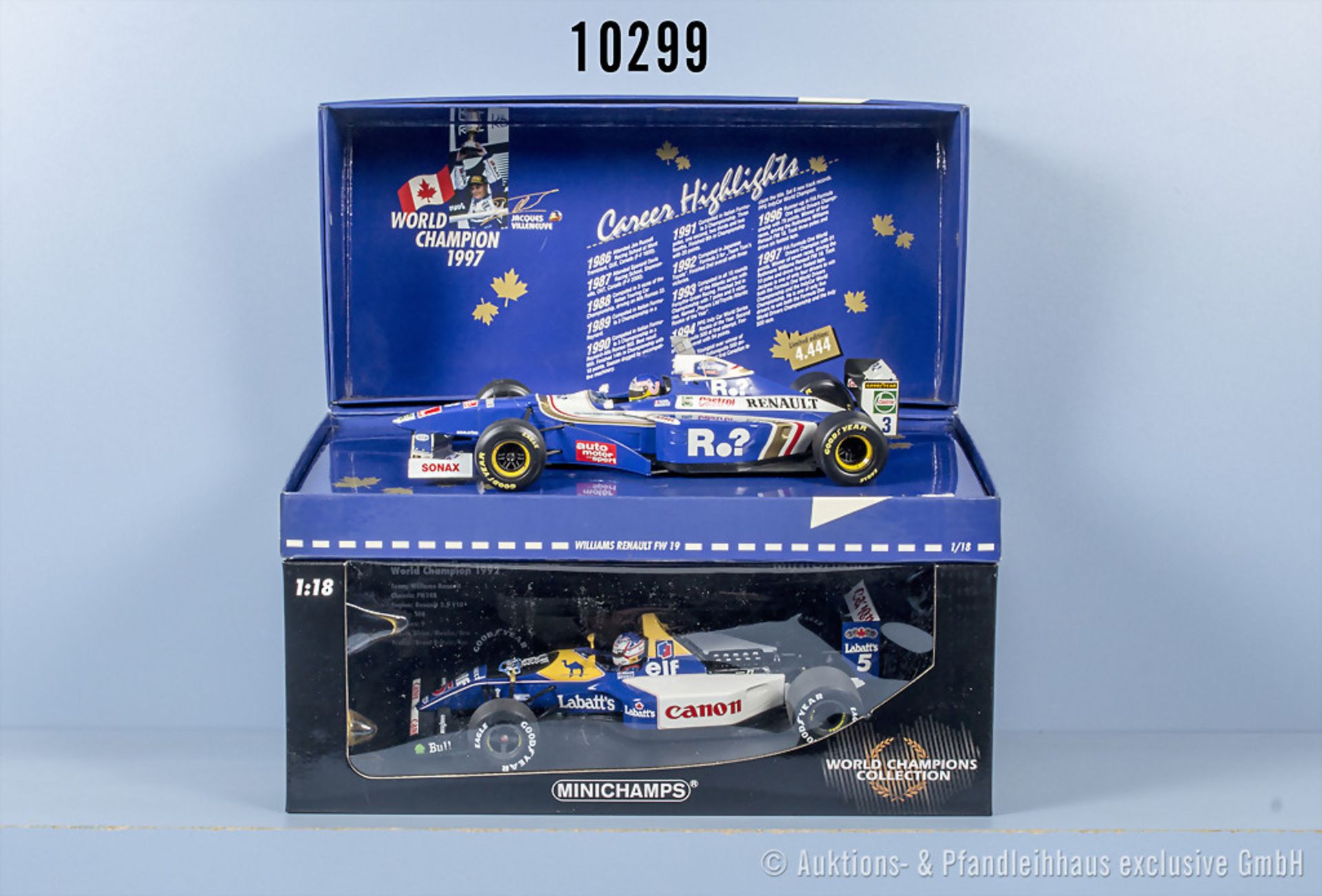 2 Minichamps Formel 1 Modellfahrzeuge, Williams Renault FW 19 und Williams Renault ...