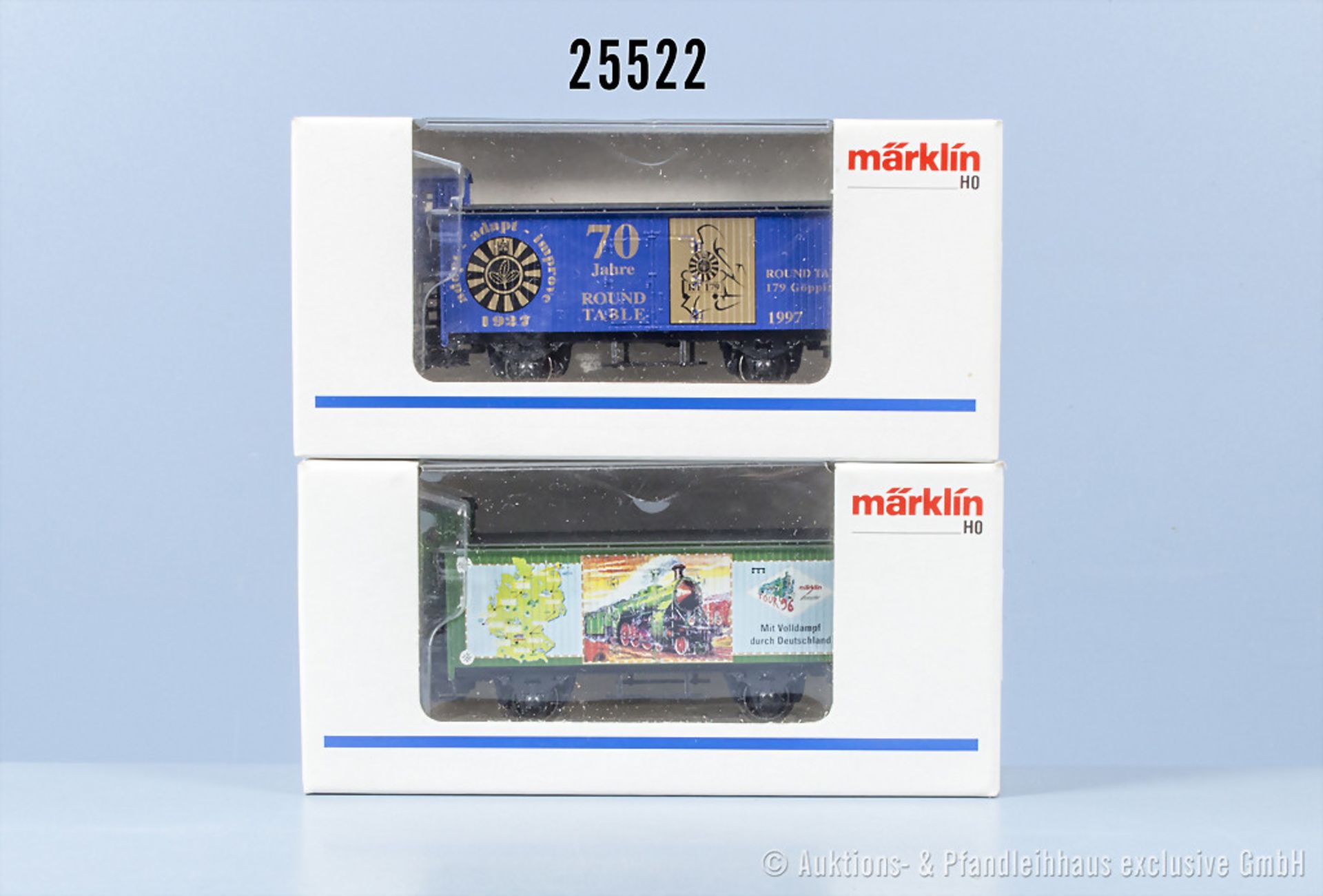 2 Märklin H0 Werbewagen, dabei 96701 und 97701, Z 1, in ...