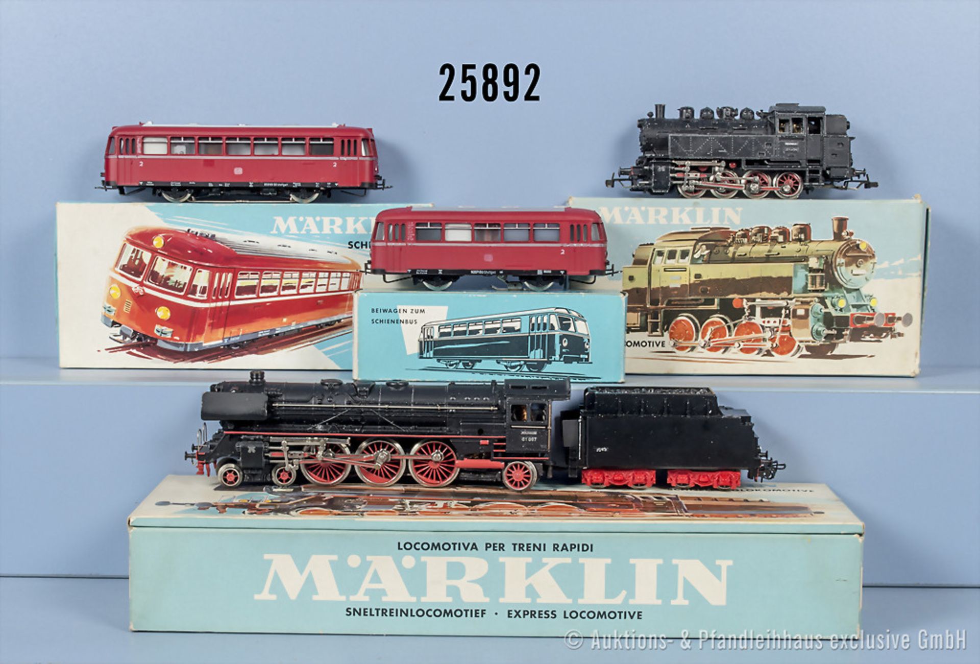 Märklin H0, dabei 3016 Schienenbus der DB, BN 95 9189, 4018 Schienenbusbeiwagen, 3031 ...