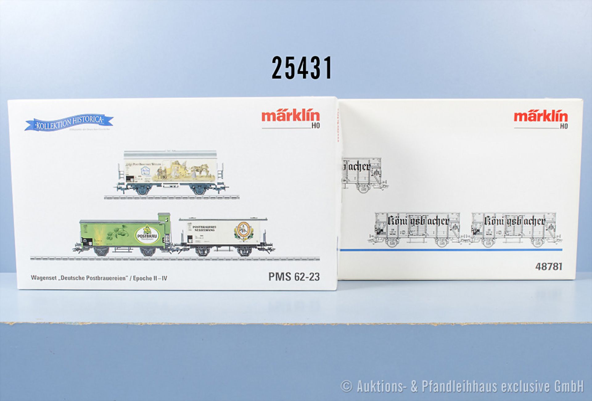 2 Märklin H0 Wagensets, dabei 48781 Königsbacher und 94296 Deutsche Postbrauereien, Z ...