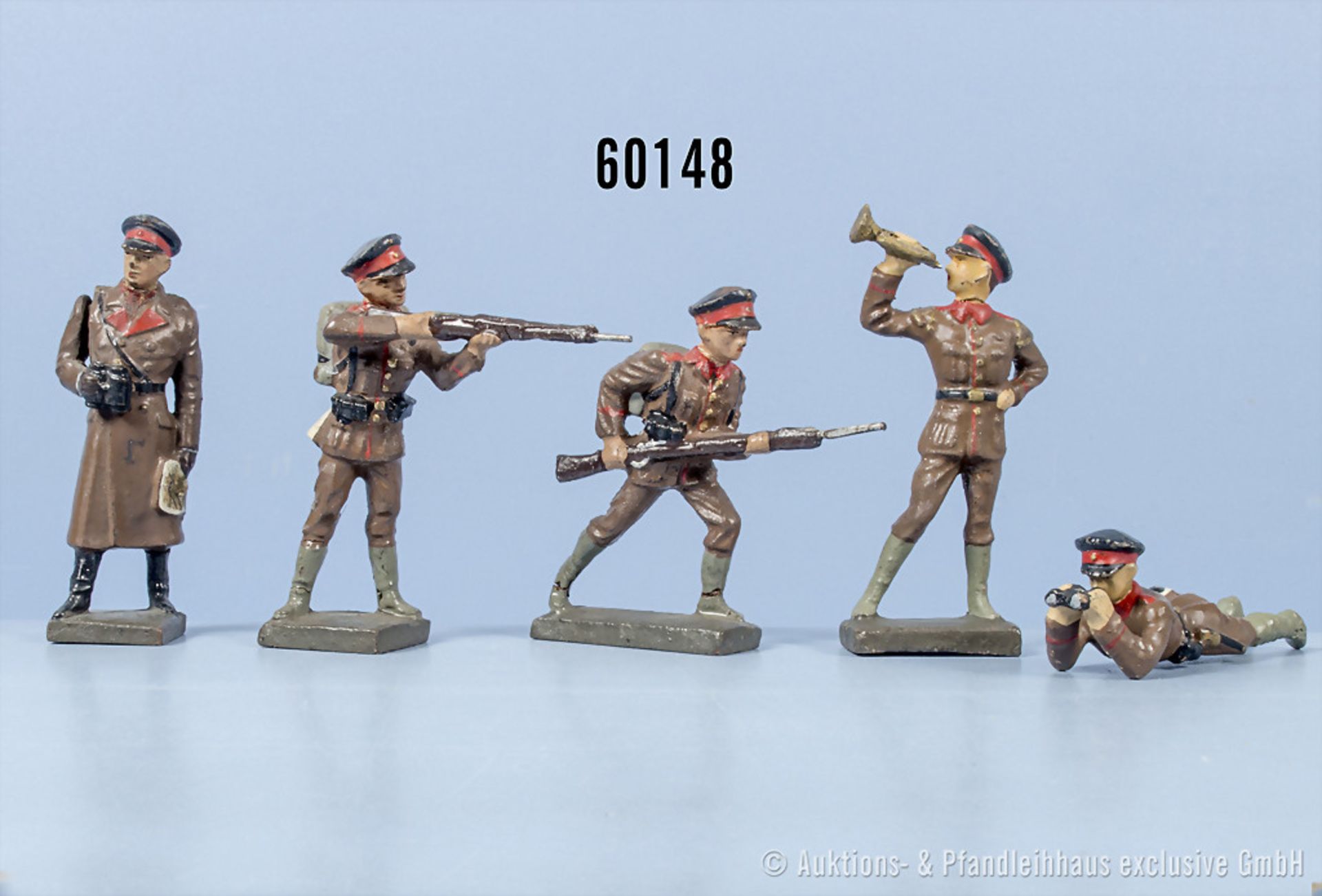 5 Lineol Soldaten, Bulgaren, Varianten, Masse, 7 cm, Z 1-3, ...