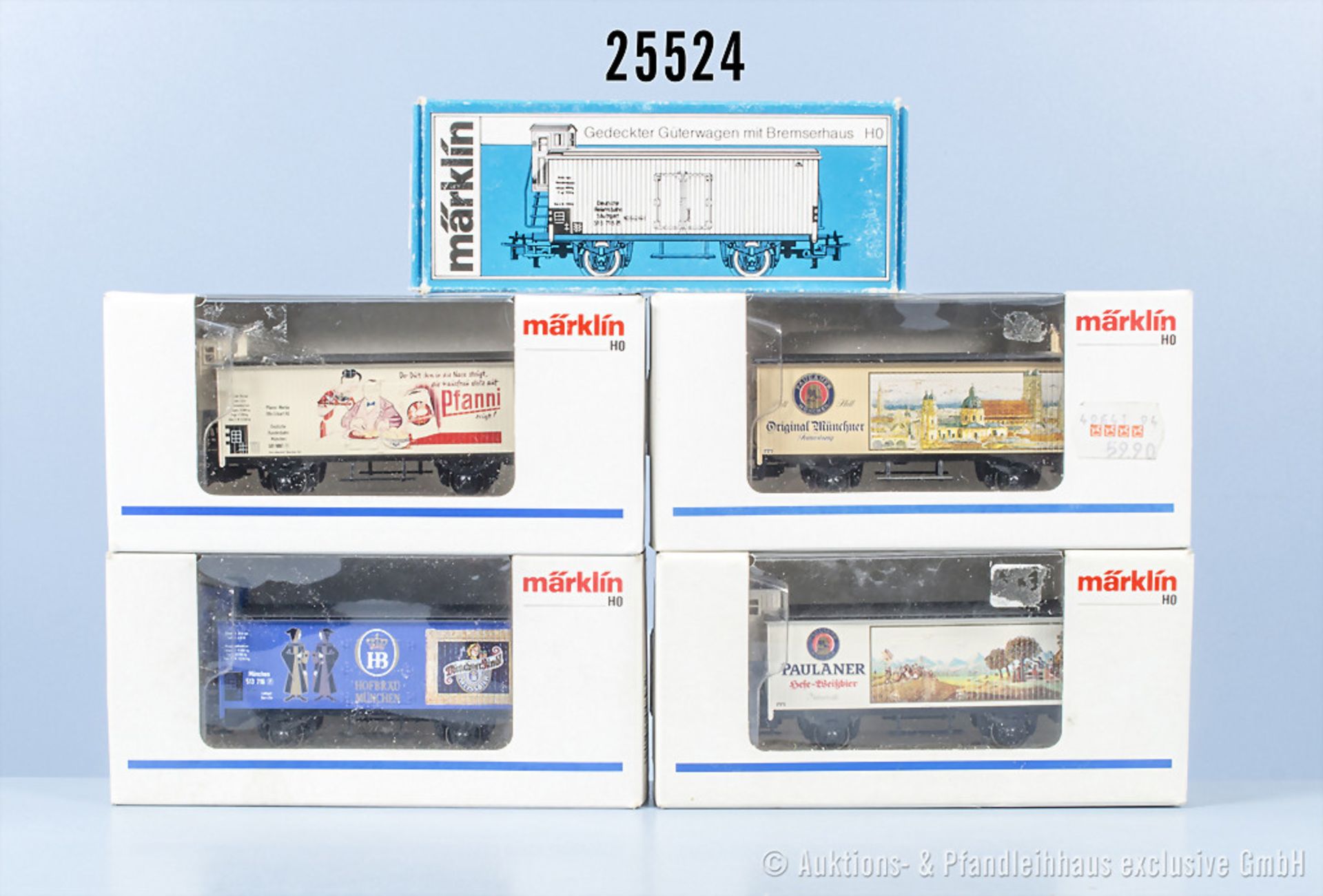 5 Märklin H0 Werbewagen, dabei 94005, 94010, 95008, 96008 und 97708, Z 1, in ...