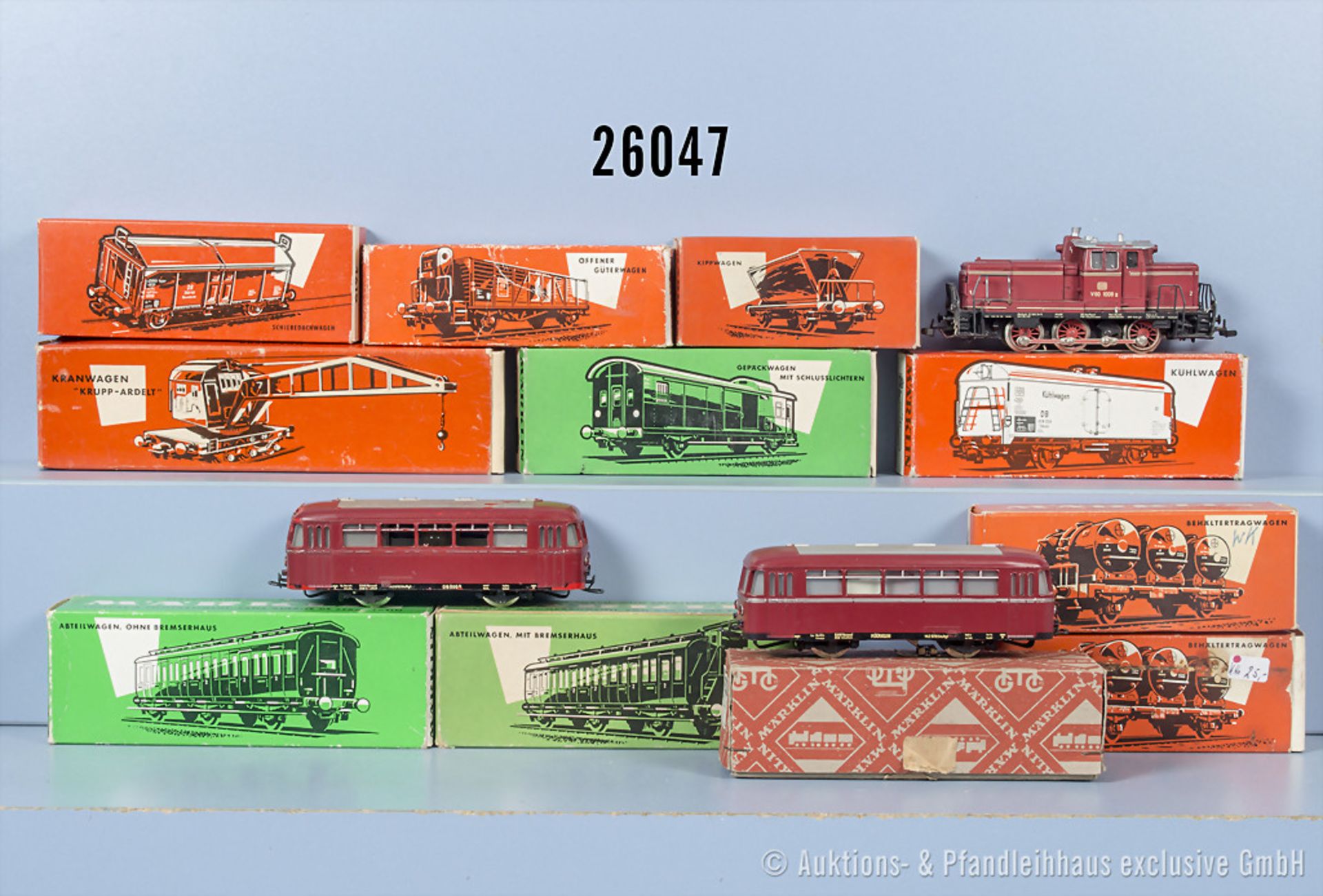 Märklin H0 Zug, dabei Diesellok der DB, BN V60 1009, 2 x 4018, 4004, 4005, 4041, 4513, 2 ...