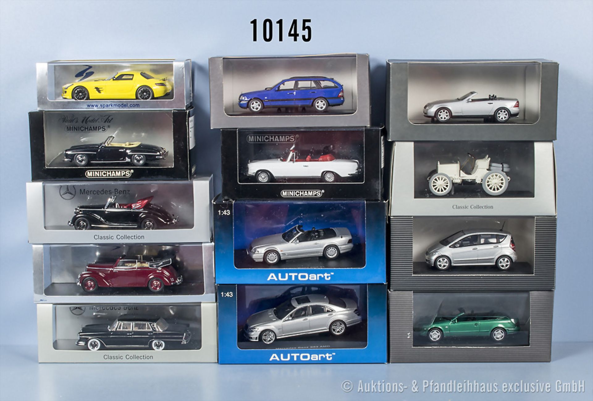 13 Modellfahrzeuge, Oldtimer, Sportwagen und PKW, Metall, 1:43, Hersteller: Minichamps, ...