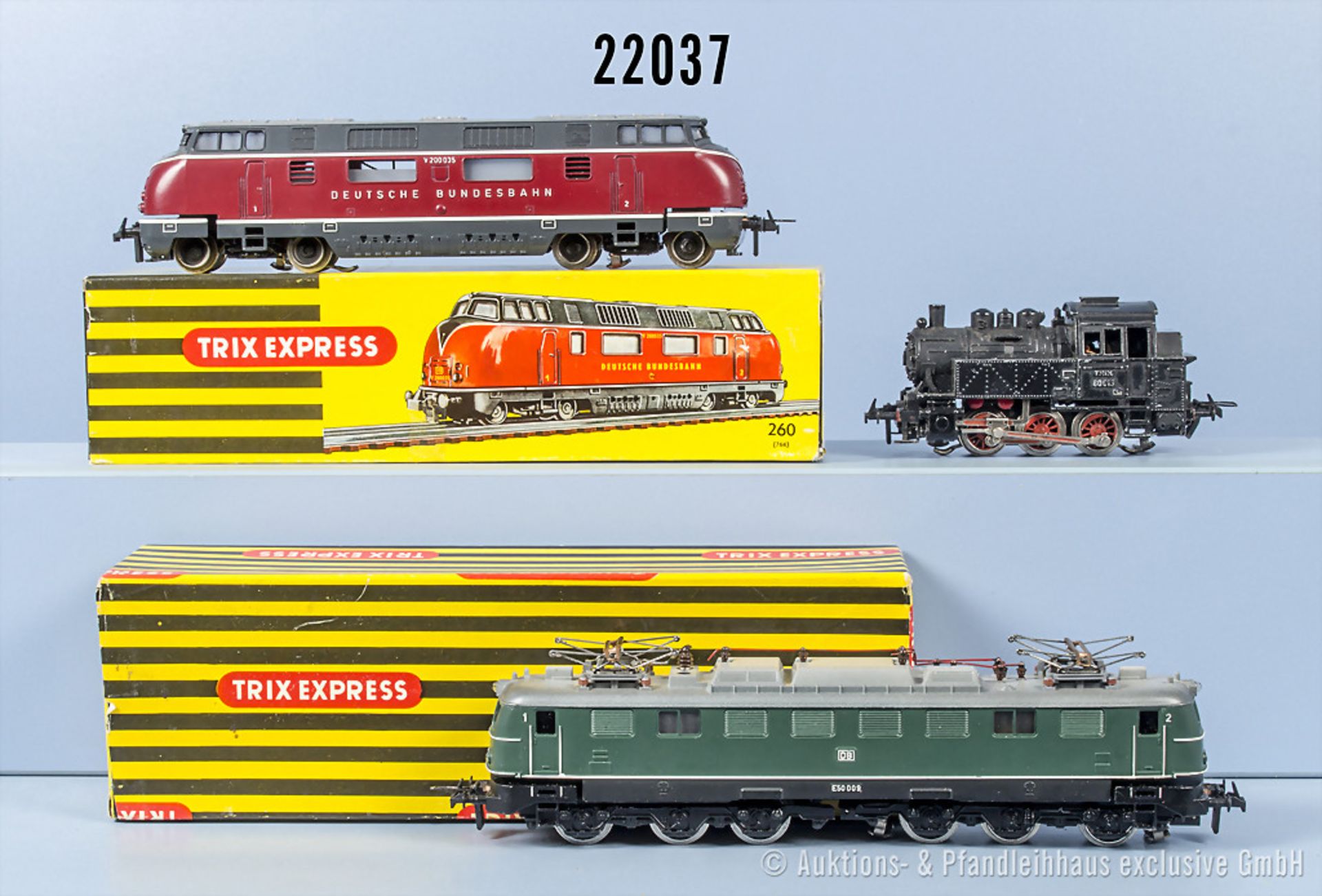 3 Trix express H0 Lokomotiven, dabei 233 E-Lok der DB, BN E50 009 (einmotorig), 260 ...