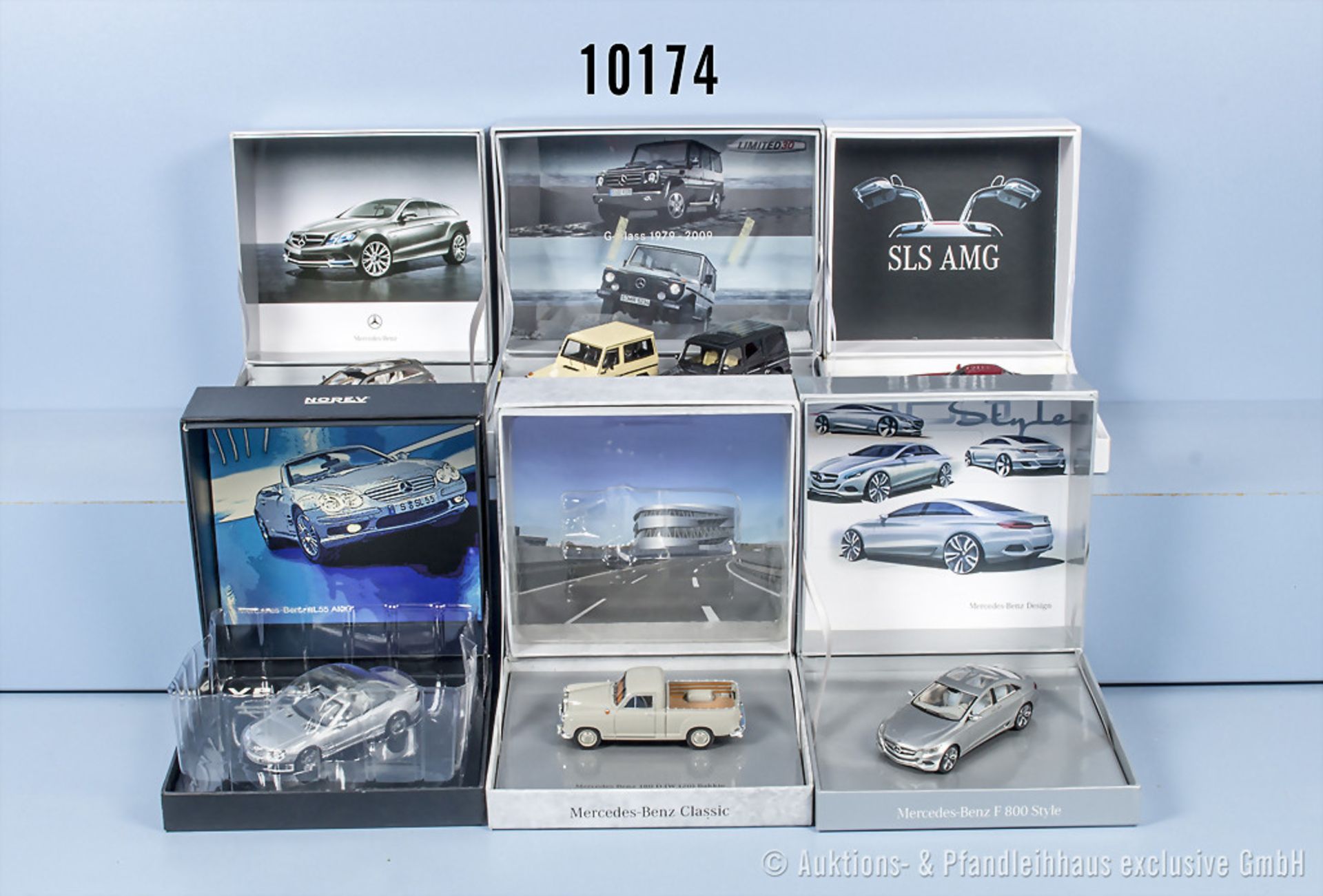 6 Mercedes-Benz Modellfahrzeuge, S800 Style Concept Fascination, SLS AMG usw., Metall, ...