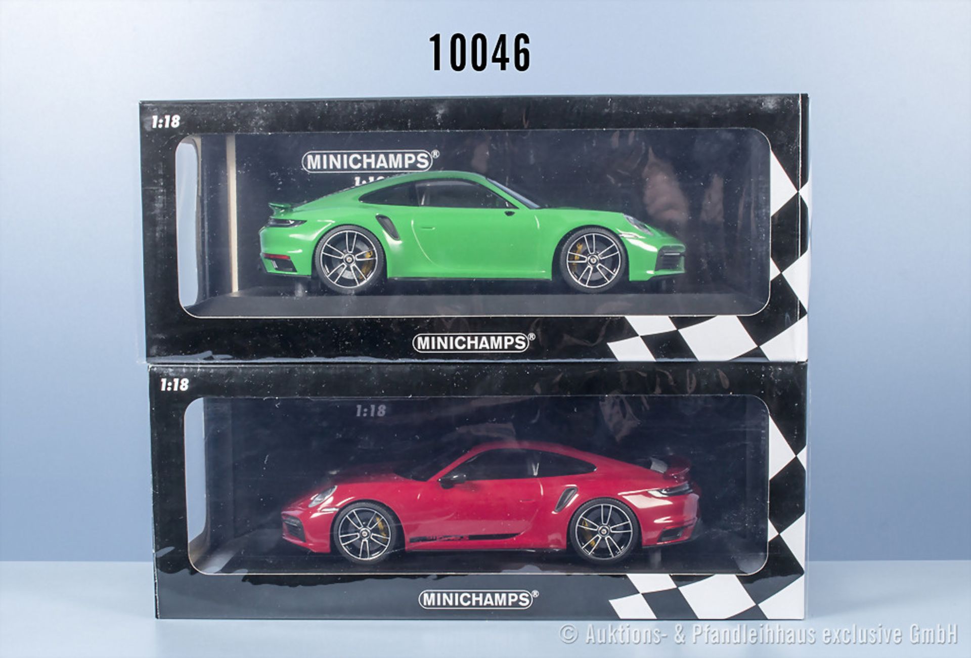 2 Minichamps Porsche 911 Turbo S - 2020, Metall, 1:18, Z 0, OVP, 1 Spiegel abgebrochen ...