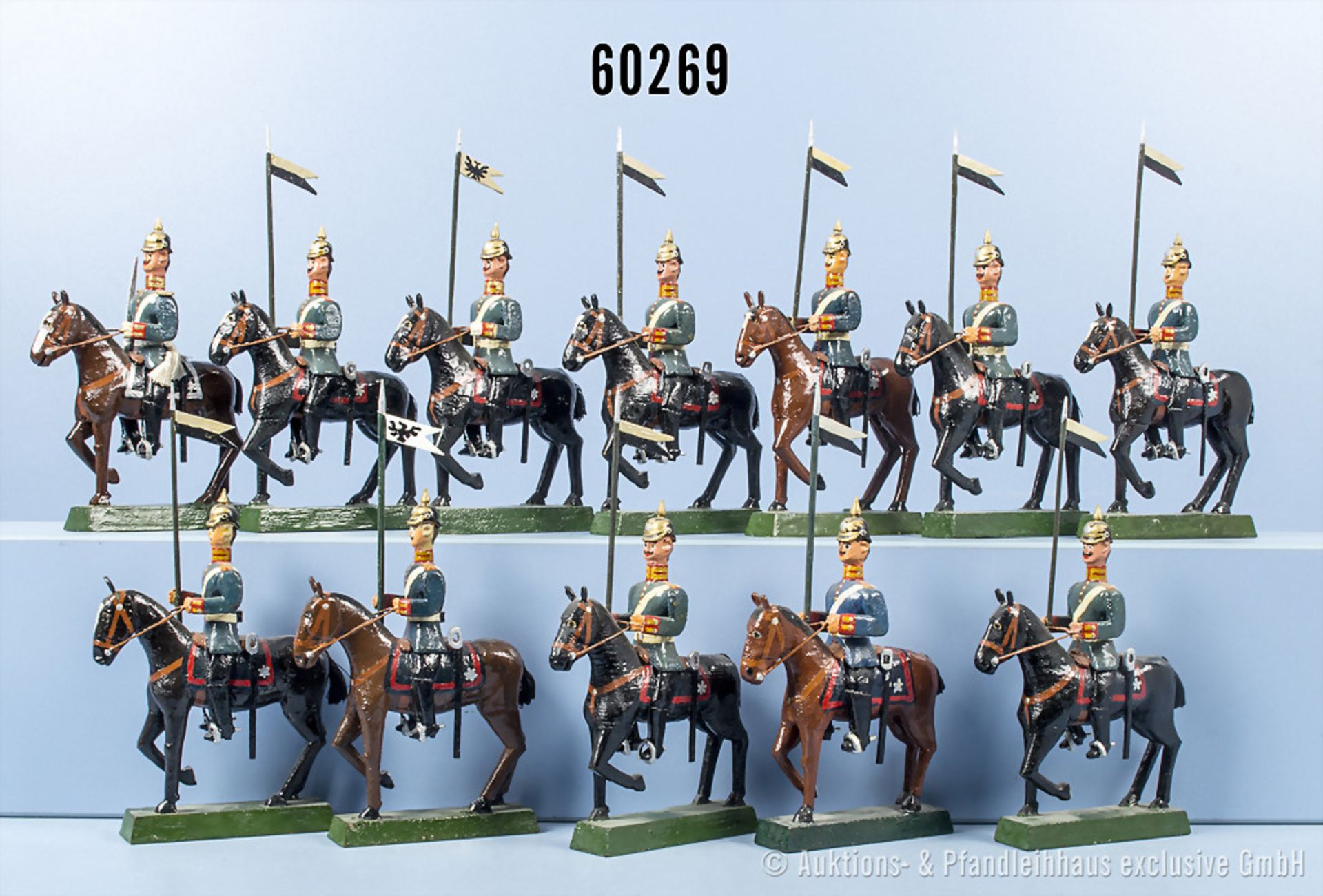 12 zeitgenössische Sonneberger Holzsoldaten, 1.Garde-Dragoner-Regiment, Preußen um 1895, ...