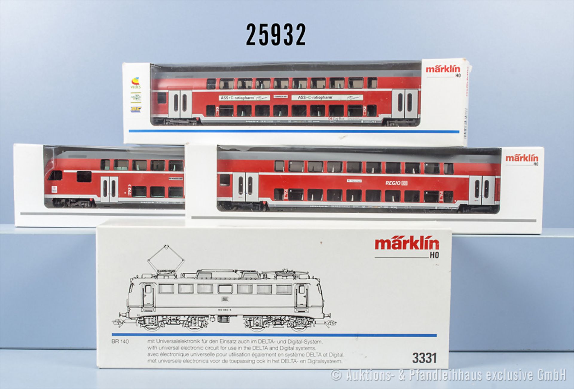 Märklin H0 Nahverkehrs-Wendezug, dabei 3331 E-Lok der DB, BN 140 045-6, 2 ...