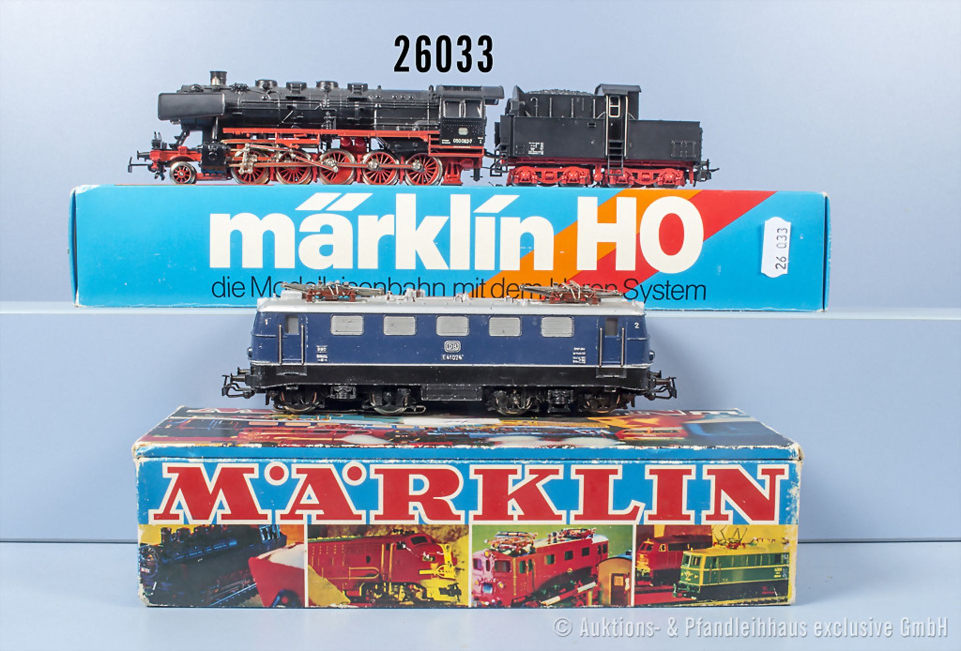 2 Märklin H0 Lokomotiven, dabei 3034 E-Lok der DB, BN E41 024 und 3084 Schlepptenderlok ...