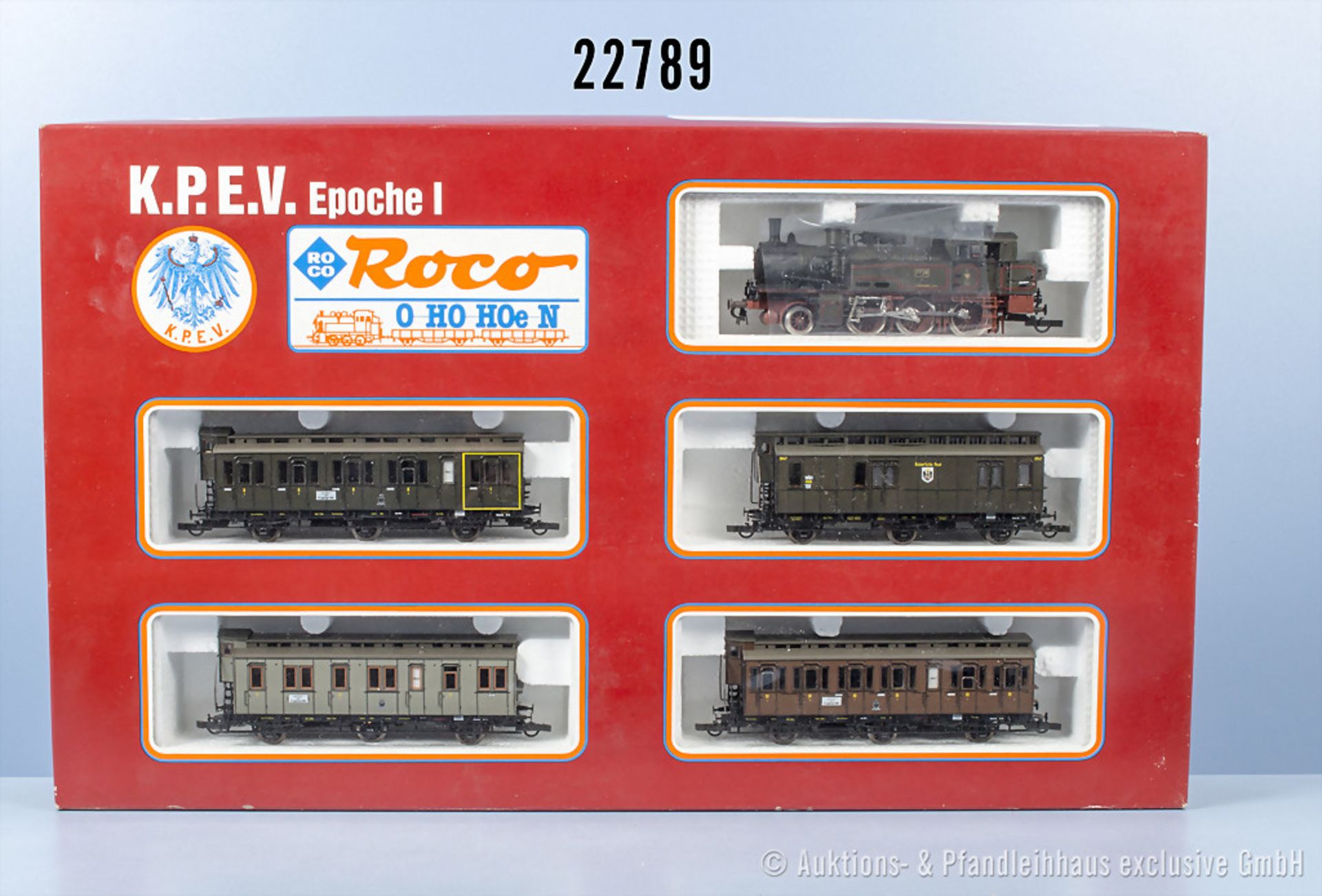 Roco H0 43025 Personenzugset der KPEV, dabei Tenderlok, BN 7726, 3 Abteil-Personenwagen ...