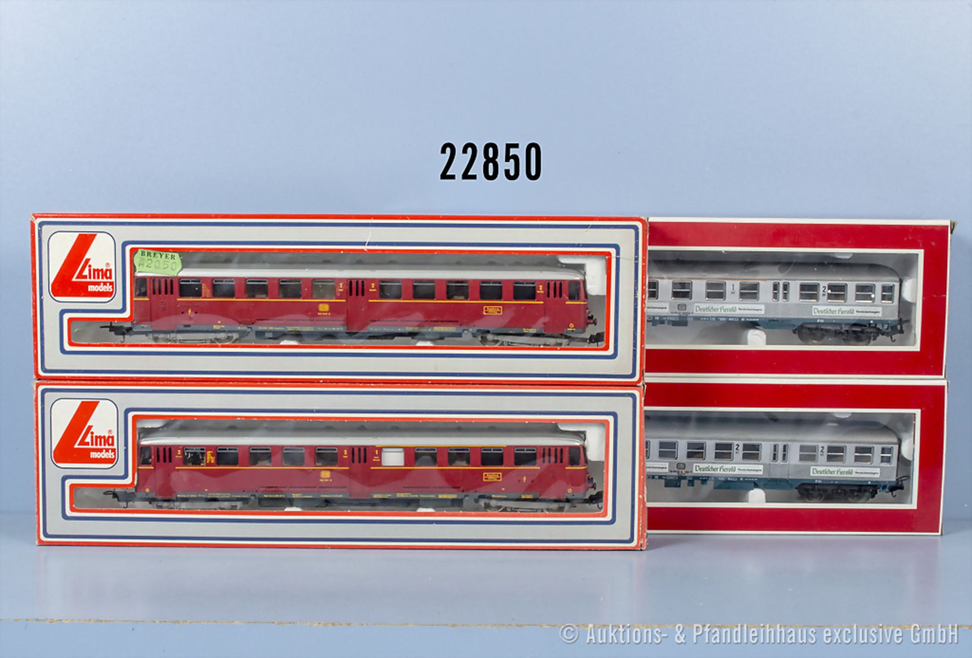 Lima H0, dabei 208037 Akkutriebwagen der DB mit Steuerwagen, BN 515 591-6 und 2 ...