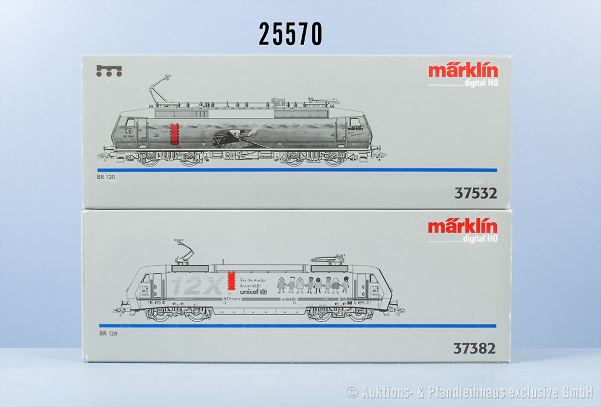 2 Märklin digital H0 Lokomotiven, dabei 37382 E-Lok der ADtranz, BN 128 001-5 und 37532 ...