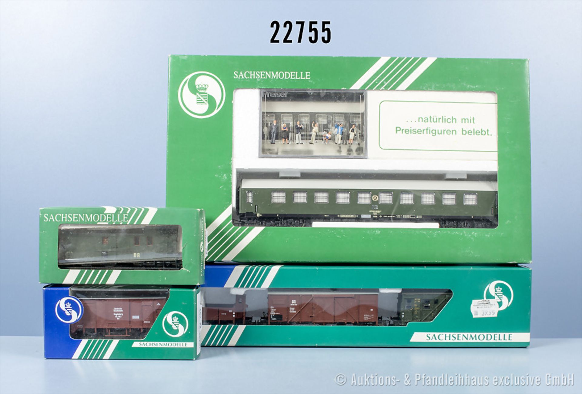 6 Sachsenmodelle H0 Wagen, dabei 14013 Set "Sonderzug aus Pankow IV", 1 Gepäckwagen, 2 ...