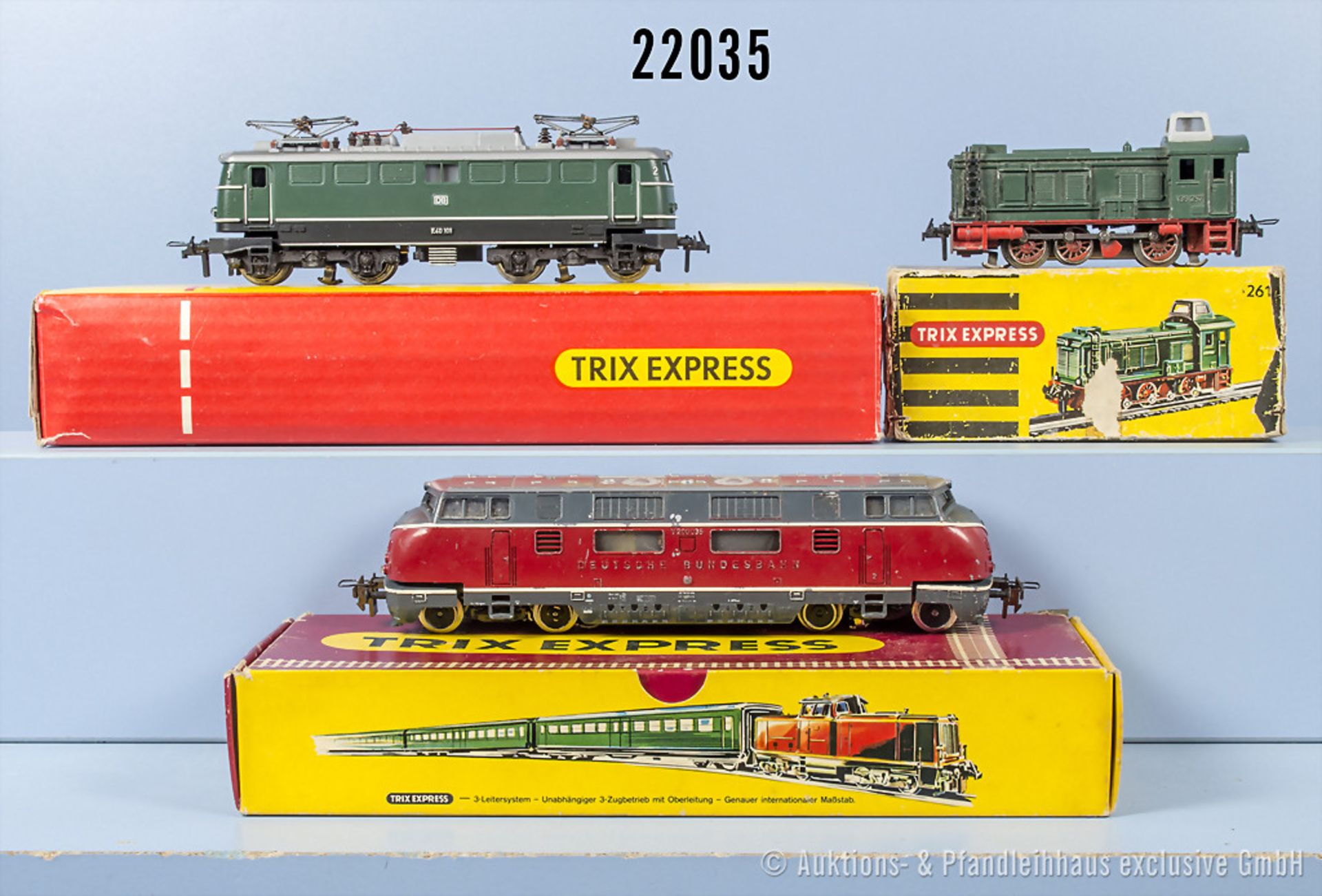 3 Trix express H0 Lokomotiven, dabei 234 E-Lok der DB, BN E40 101, 261 Diesellok der DB, ...