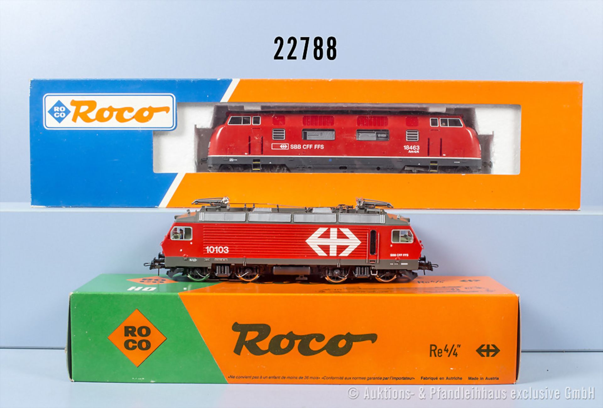 2 Roco H0 Lokomotiven, dabei 14178 E-Lok der SBB, BN 10 103 und 43929 Diesellok der SBB, ...