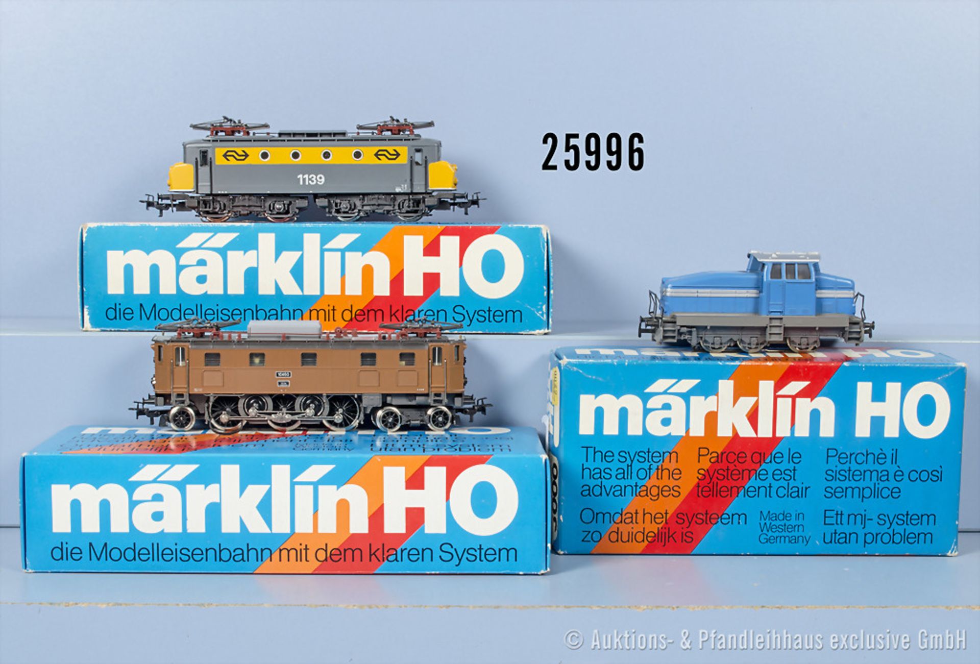 3 Märklin H0 Lokomotiven, dabei 3078 Industrie-Diesellok DHG 500, 3151 E-Lok der SBB, BN ...