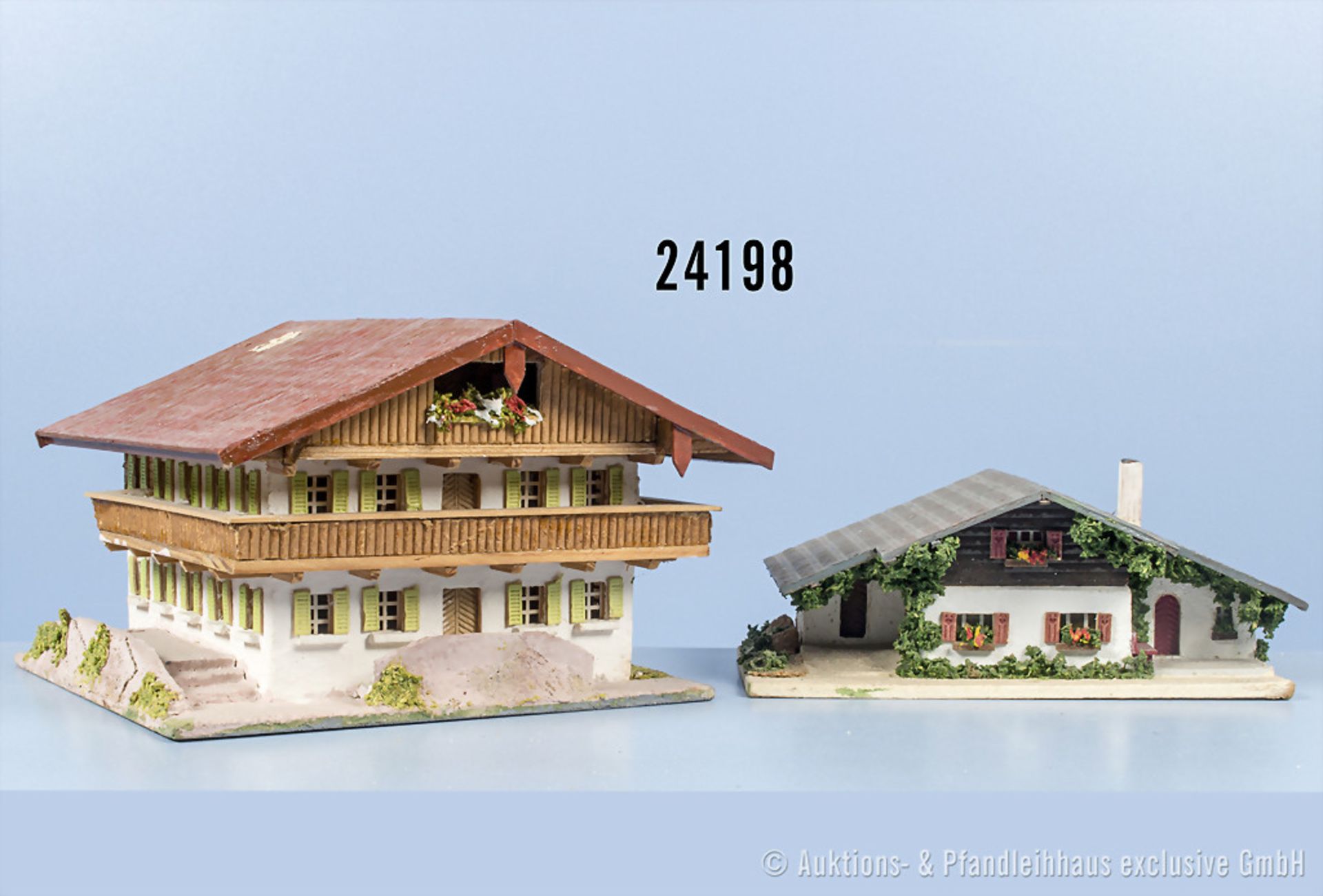 2 RS Modell Gebäude in Holzausführung, dabei 92 und 493 Wohnhäuser im Alpenstil, Z 1-2, ...