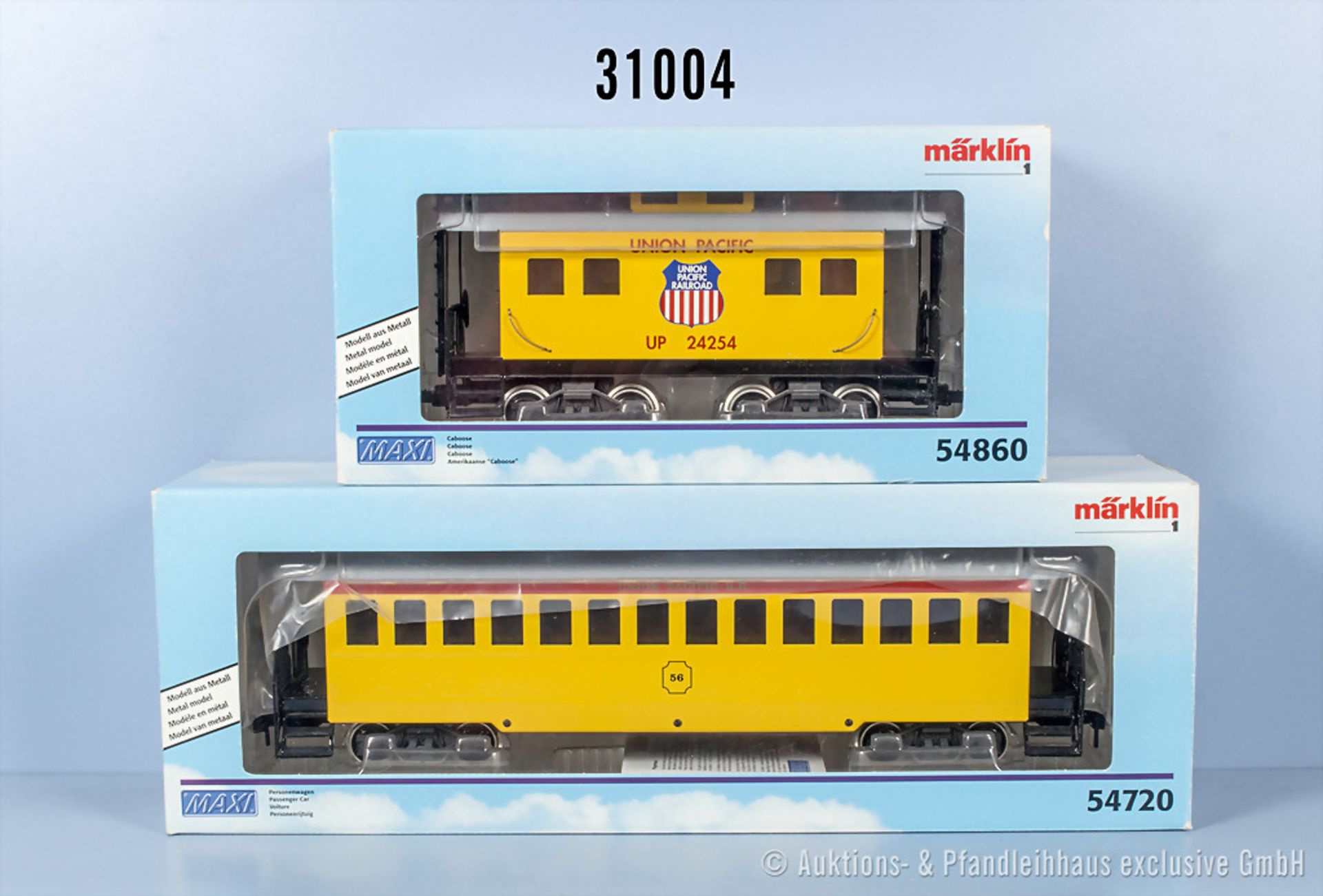 2 Märklin Maxi Spur 1 Wagen, dabei 54720 D-Zug Personenwagen und 54680 Caboose, Z 1, in ...