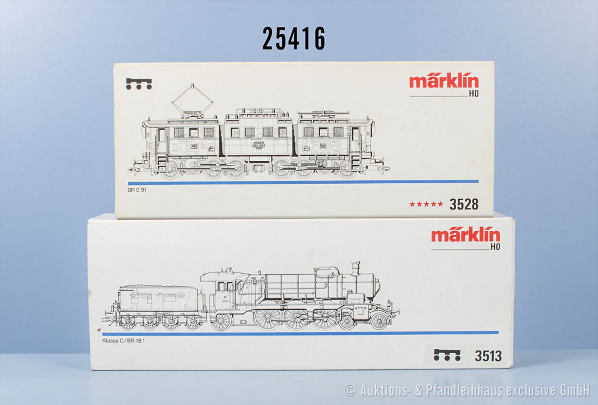 2 Märklin H0 Lokomotiven, dabei 3513 Schlepptenderlok der DRG, BN 18 106 und 3528 E-Lok ...