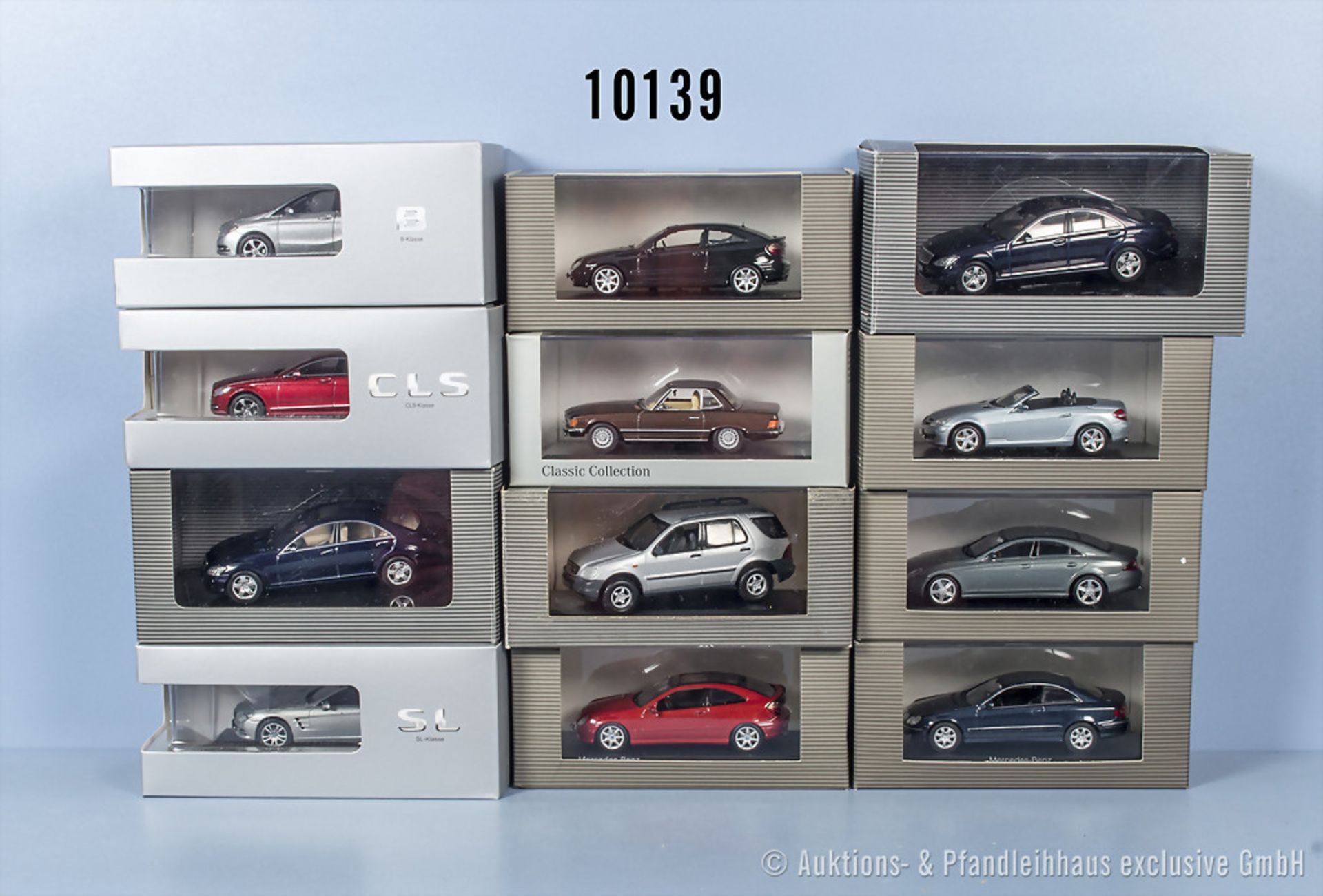 12 Mercedes-Benz Modellfahrzeuge, Metall, 1:43, Hersteller: Norev, Minichamps, Autoart ...