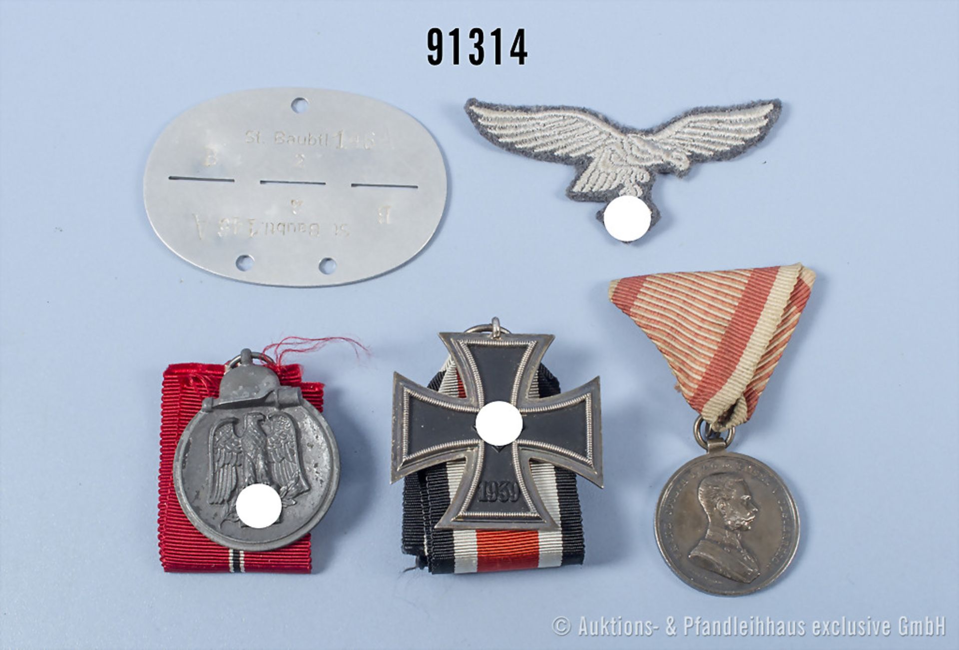 Konv. EK 2 1939, Ostmedaille, Österreich Silberne Tapferkeitsmedaille, Erkennungsmarke ...