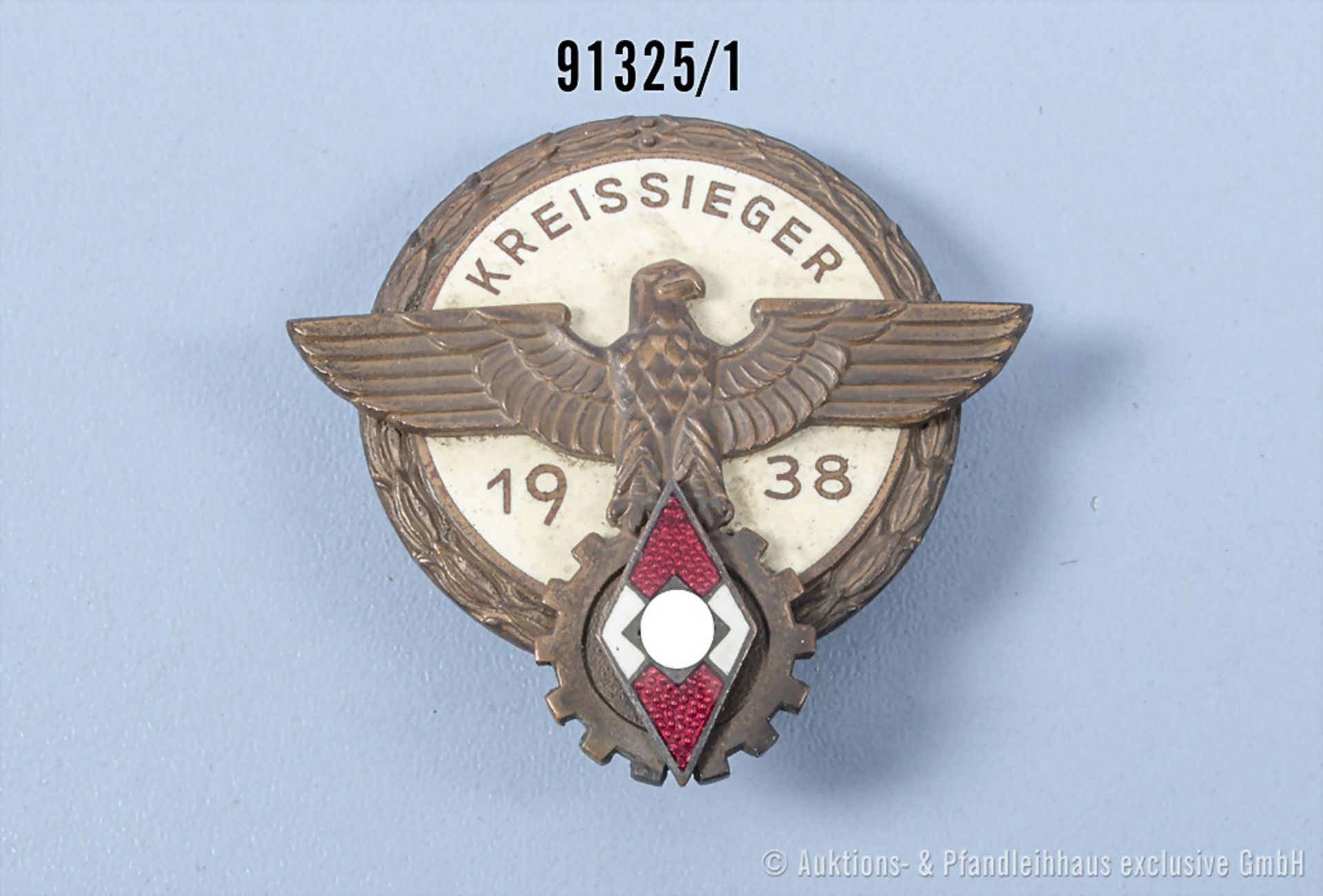 Abzeichen für Kreissieger 1938, Hersteller "G.Brehmer Markneukirchen", guter Zustand mit ...