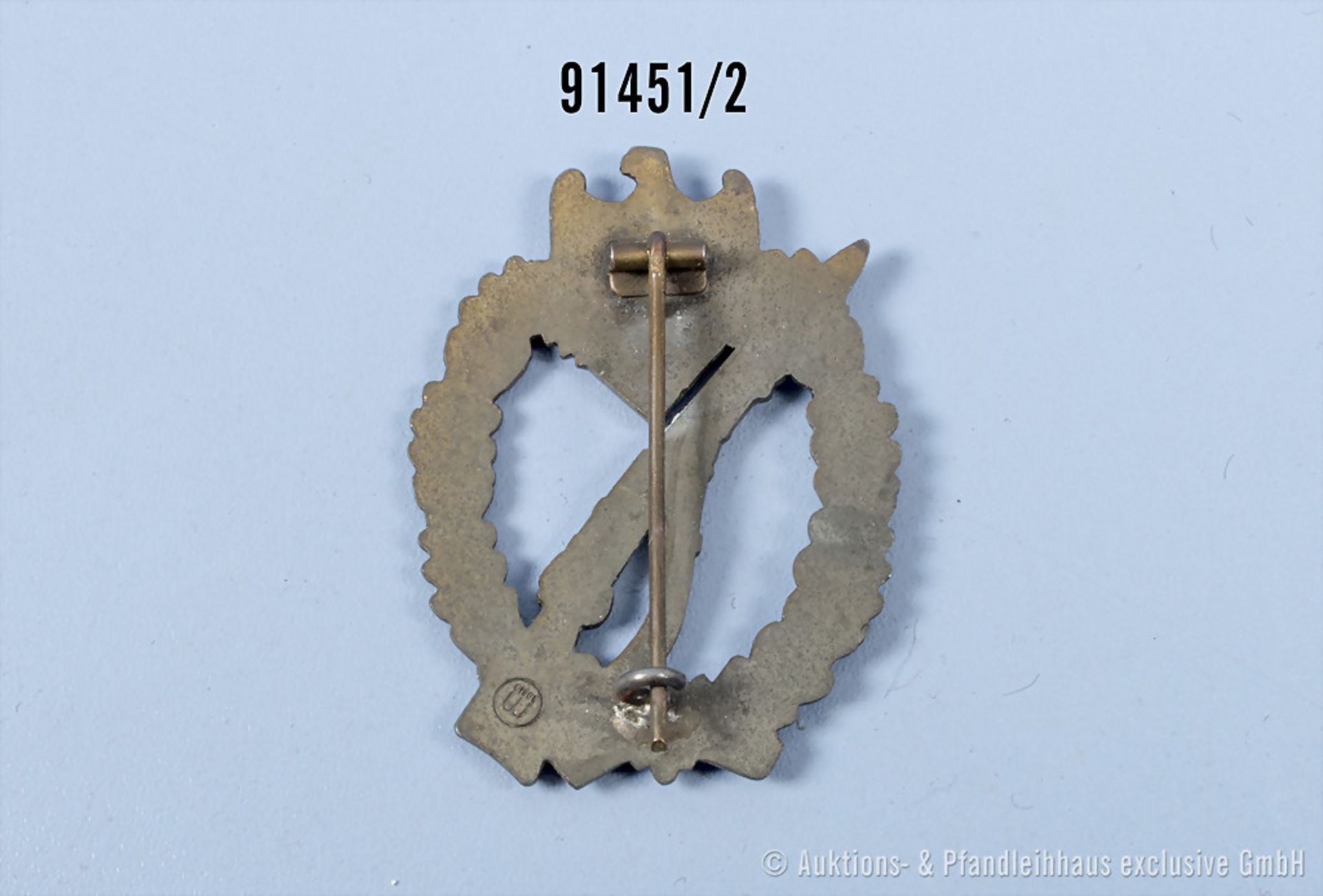 Infanterie-Sturmabzeichen in Bronze, Zinkausf., Hersteller „üü“ (E.F. Wiedmann ... - Bild 2 aus 2