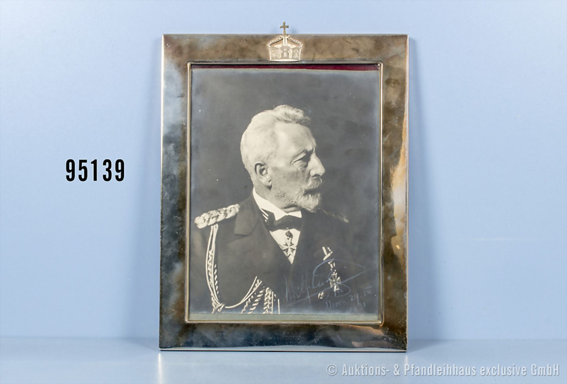 gerahmtes Geschenkfoto von Kaiser Wilhelm II. in Marineuniform mit OU, "Dorn 29. IX ...