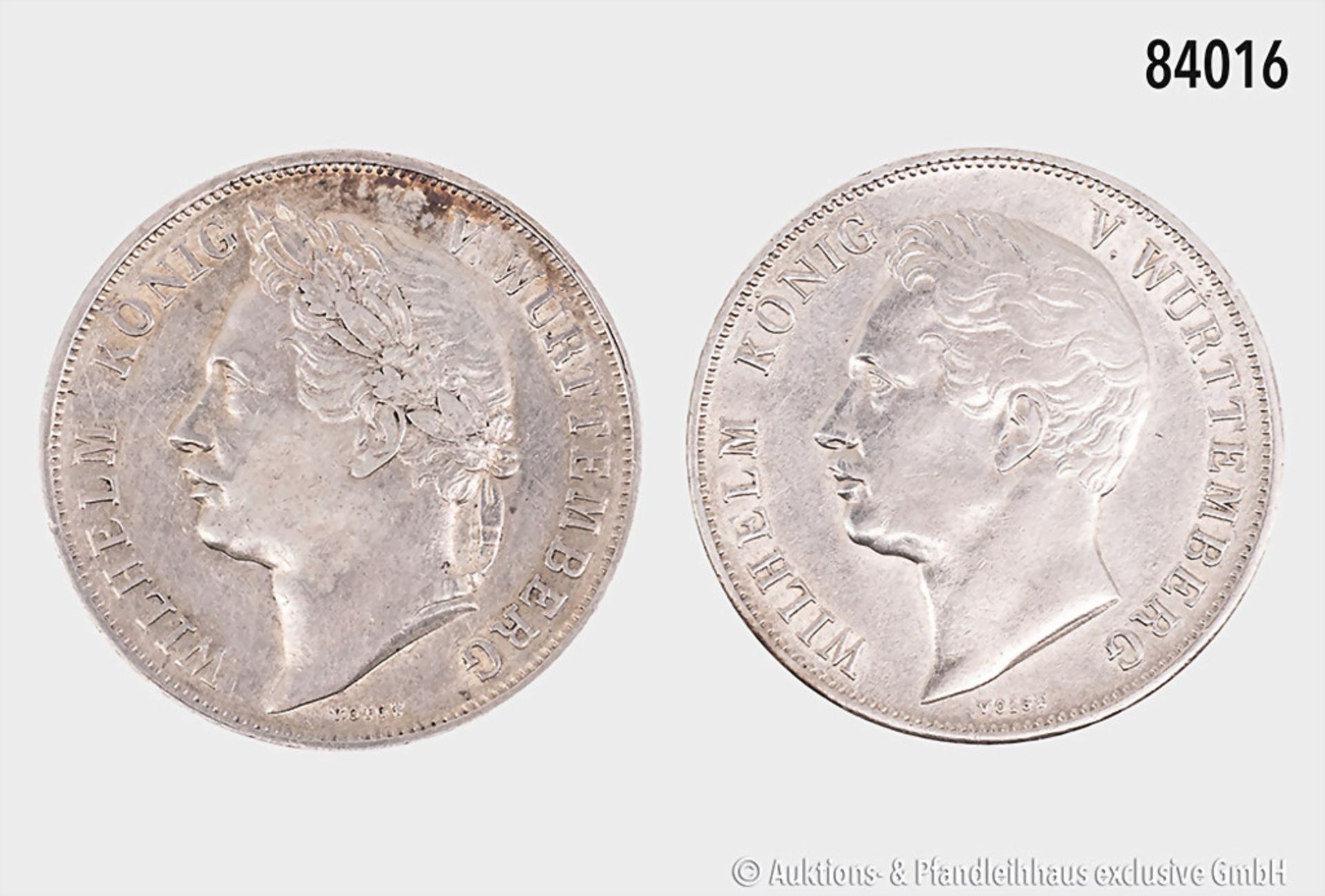 Württemberg, Konv. 1 Gulden 1841, Regierungsjubiläum (AKS 119) und 1 Gulden 1842 (AKS ...